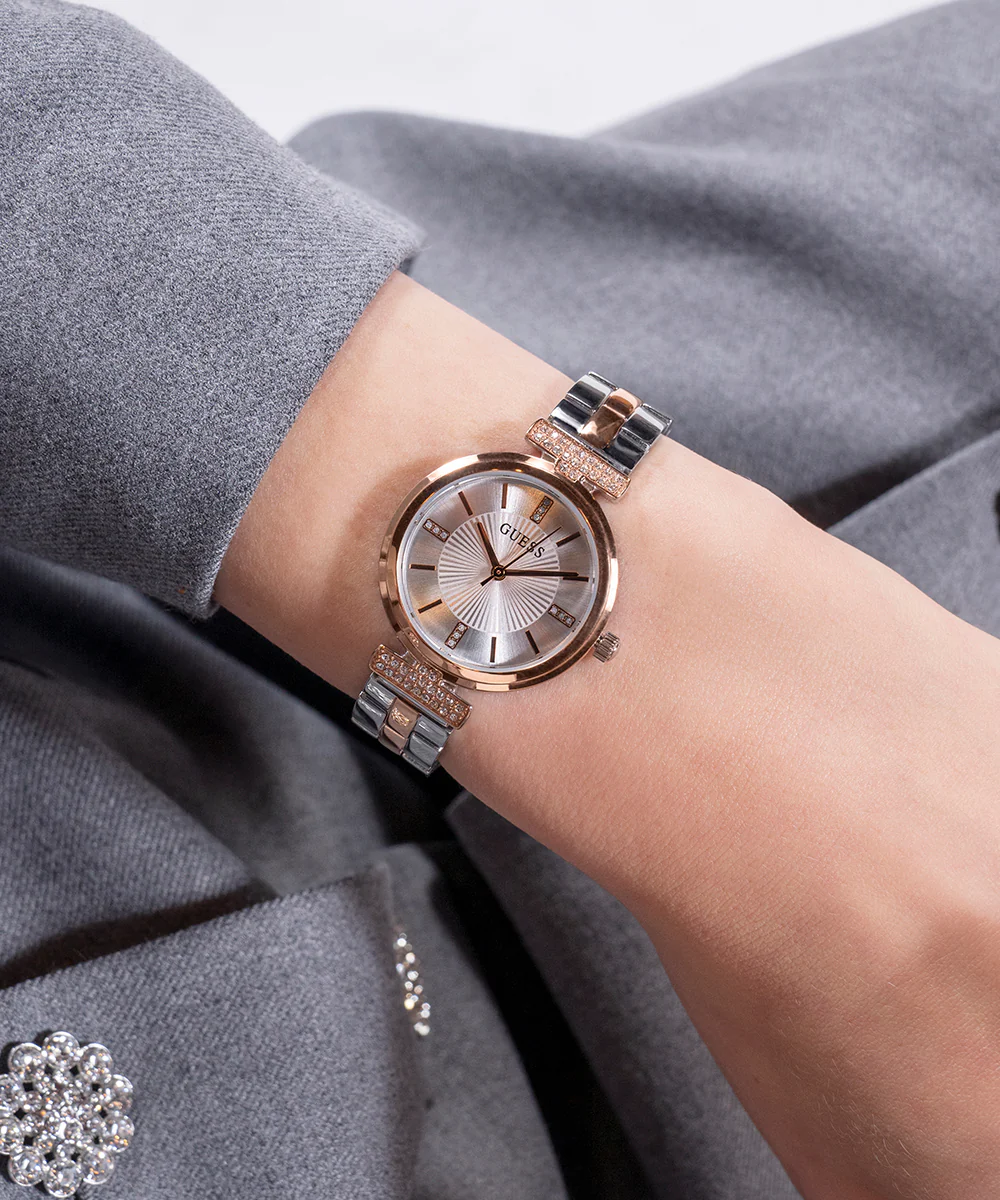 GUESS Ladies 2-Tone Rose Gold Tone Analog Watch - Image 3