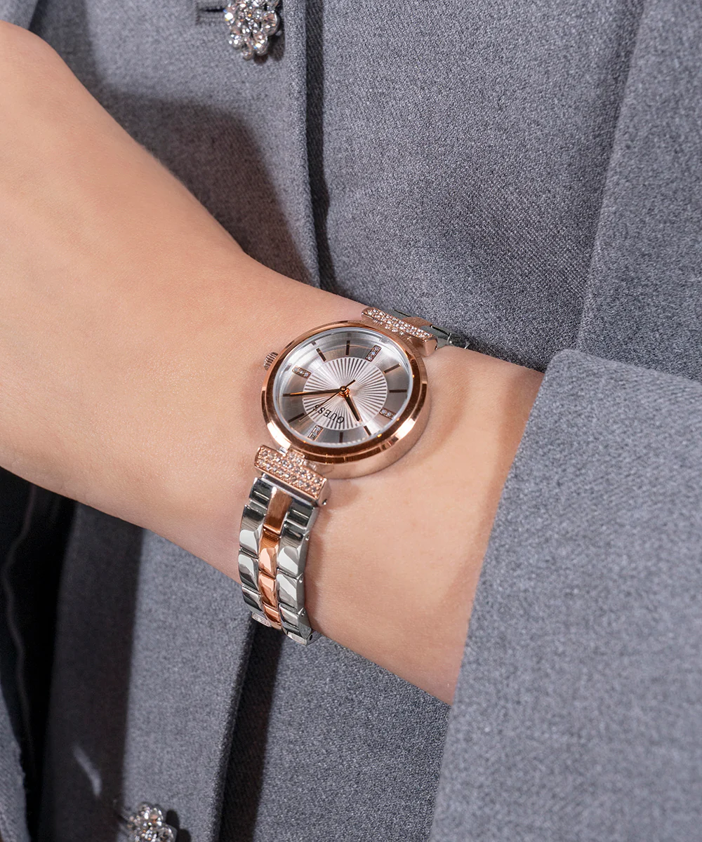 GUESS Ladies 2-Tone Rose Gold Tone Analog Watch - Image 5