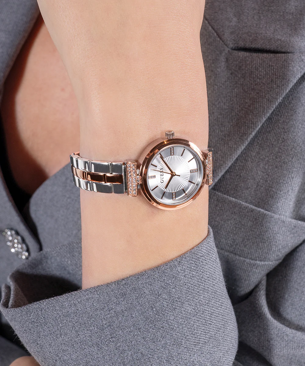 GUESS Ladies 2-Tone Rose Gold Tone Analog Watch - Image 6