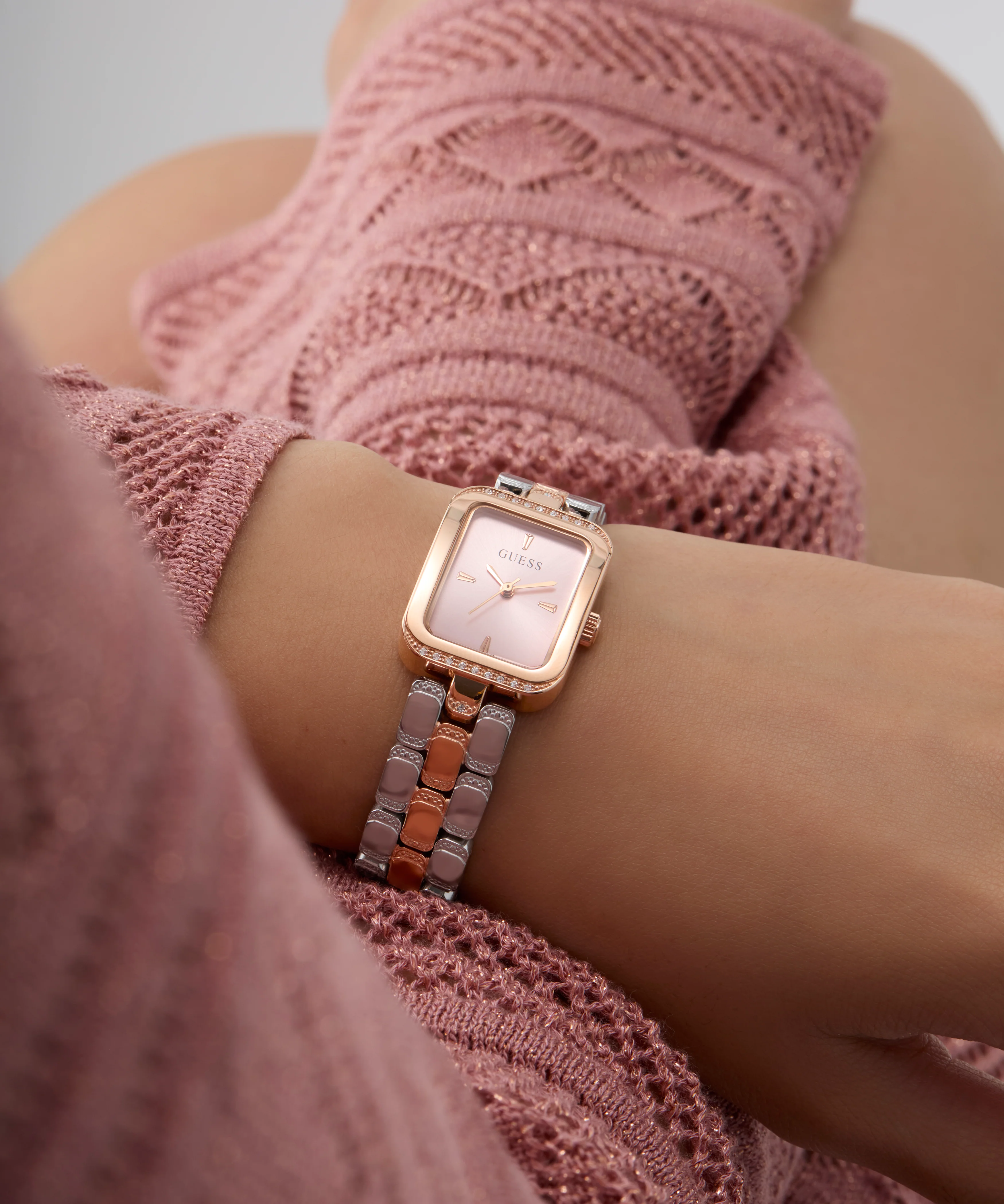 GUESS Ladies 2-Tone Rose Gold Tone Analog Watch - Image 4