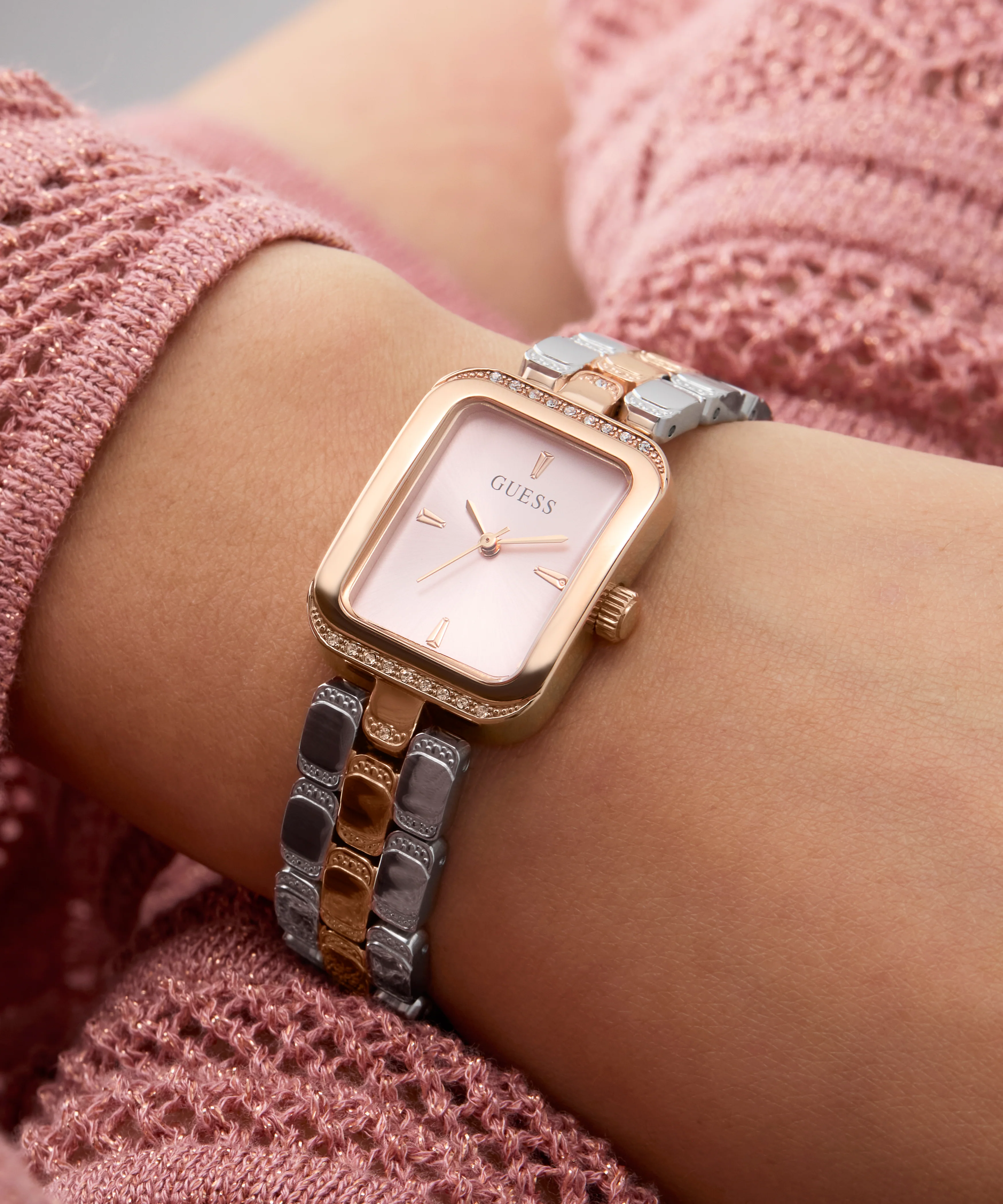 GUESS Ladies 2-Tone Rose Gold Tone Analog Watch - Image 6