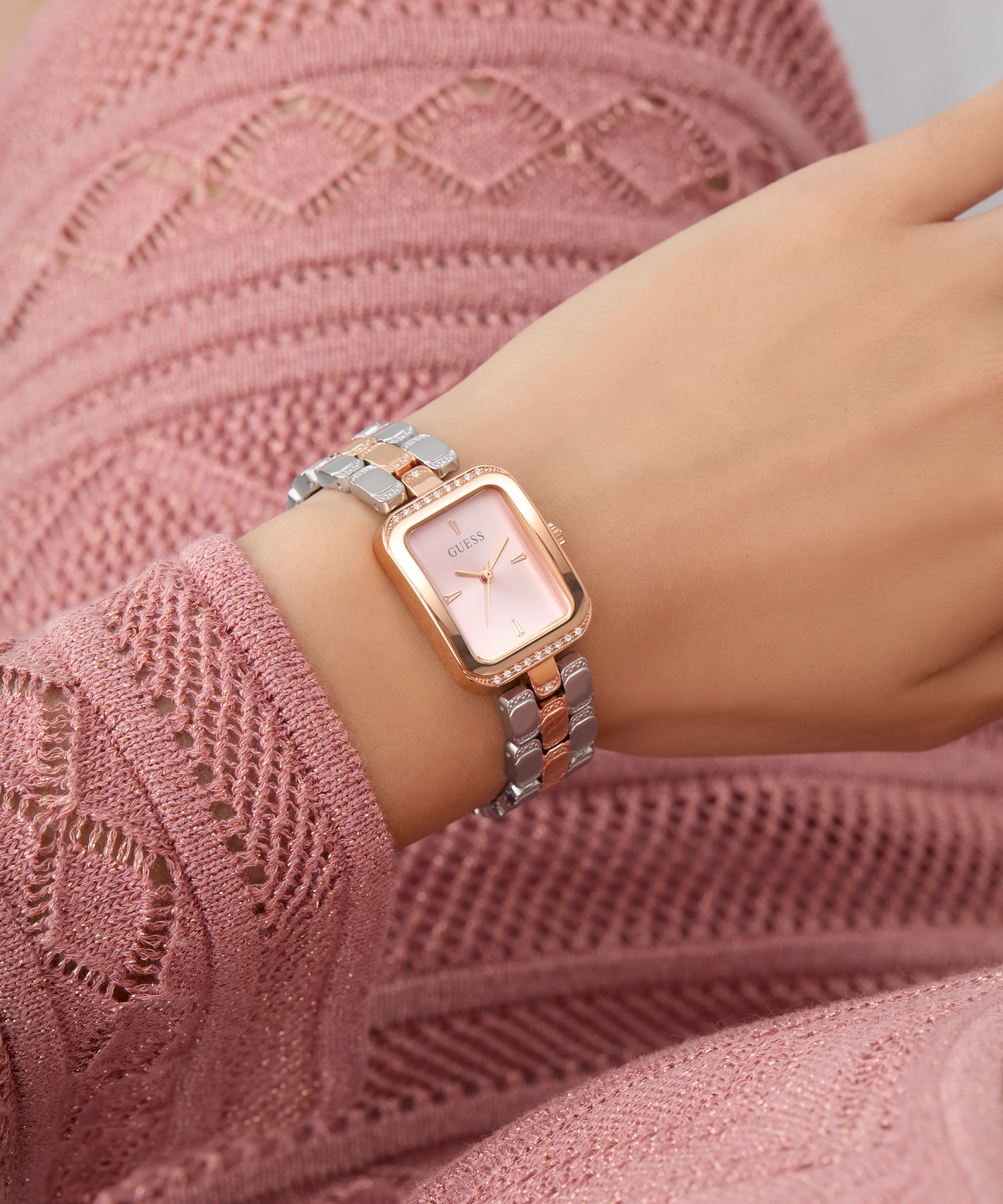 GUESS Ladies 2-Tone Rose Gold Tone Analog Watch - Image 7