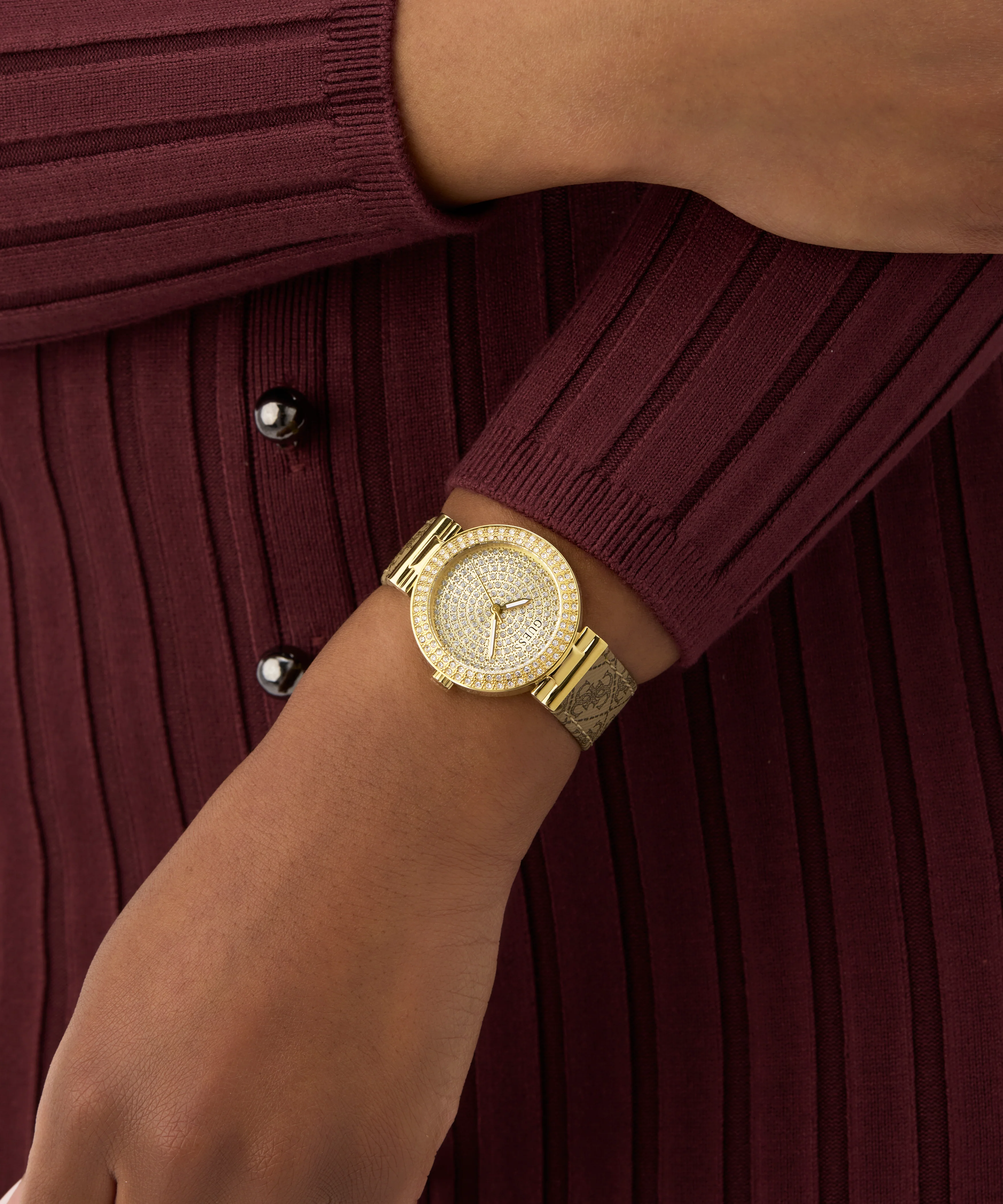 GUESS Ladies Beige Gold Tone Analog Watch - Image 5