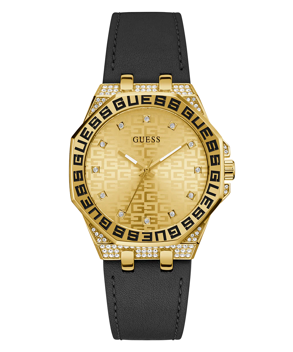 GUESS Ladies Black Gold Tone Analog Watch - Image 4