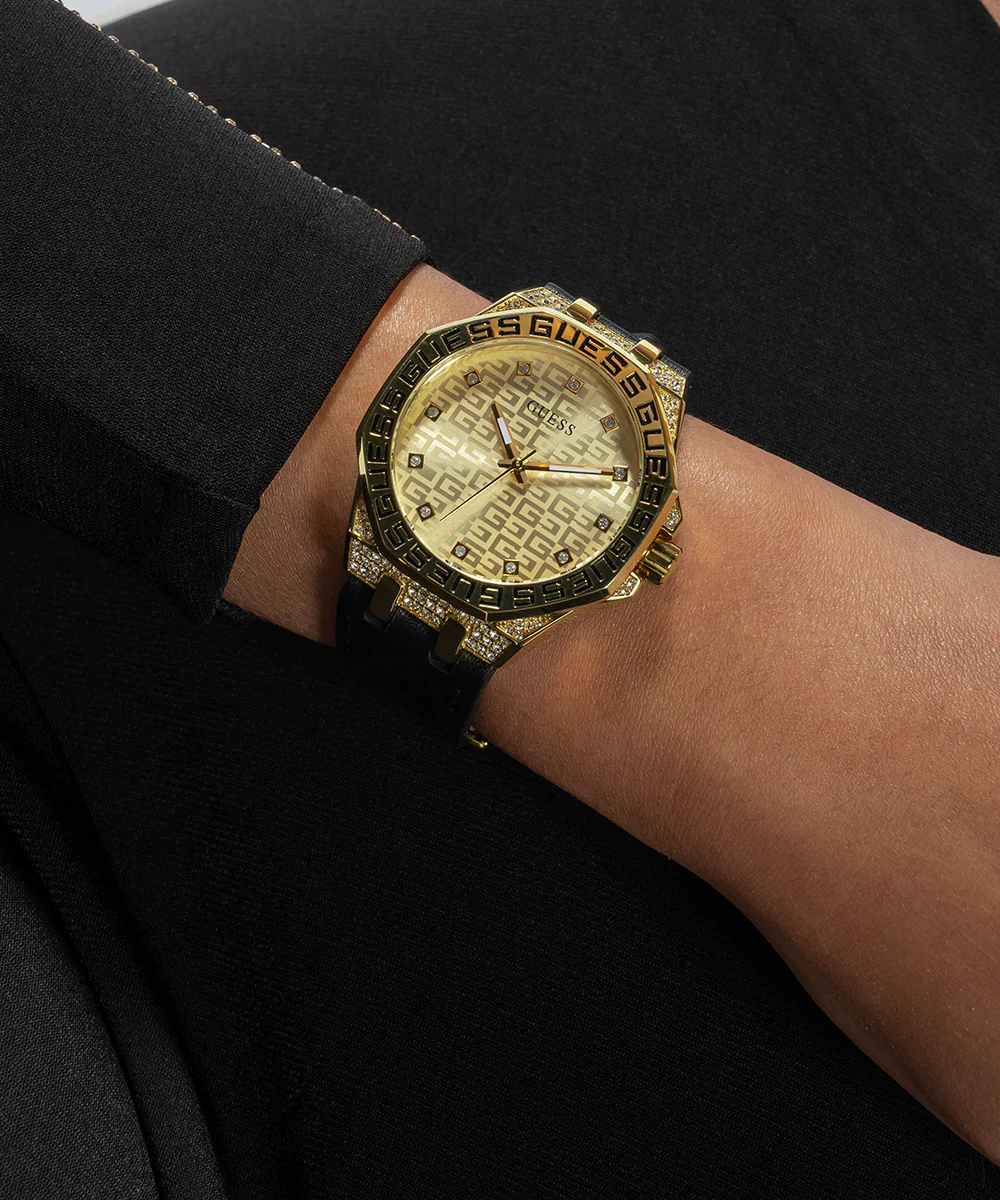 GUESS Ladies Black Gold Tone Analog Watch - Image 5