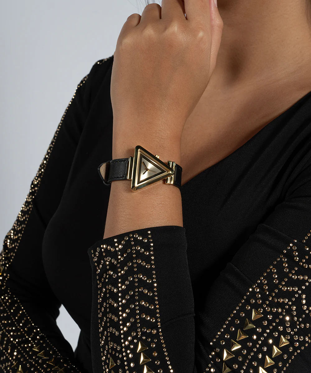 GUESS Ladies Black Gold Tone Analog Watch - Image 3