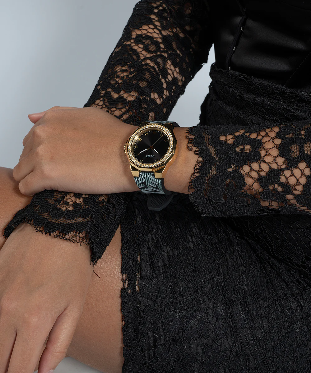 GUESS Ladies Black Gold Tone Analog Watch - Image 3