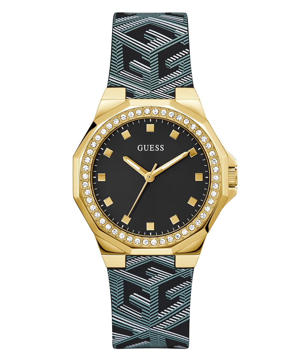 GUESS Ladies Black Gold Tone Analog Watch - Image 4