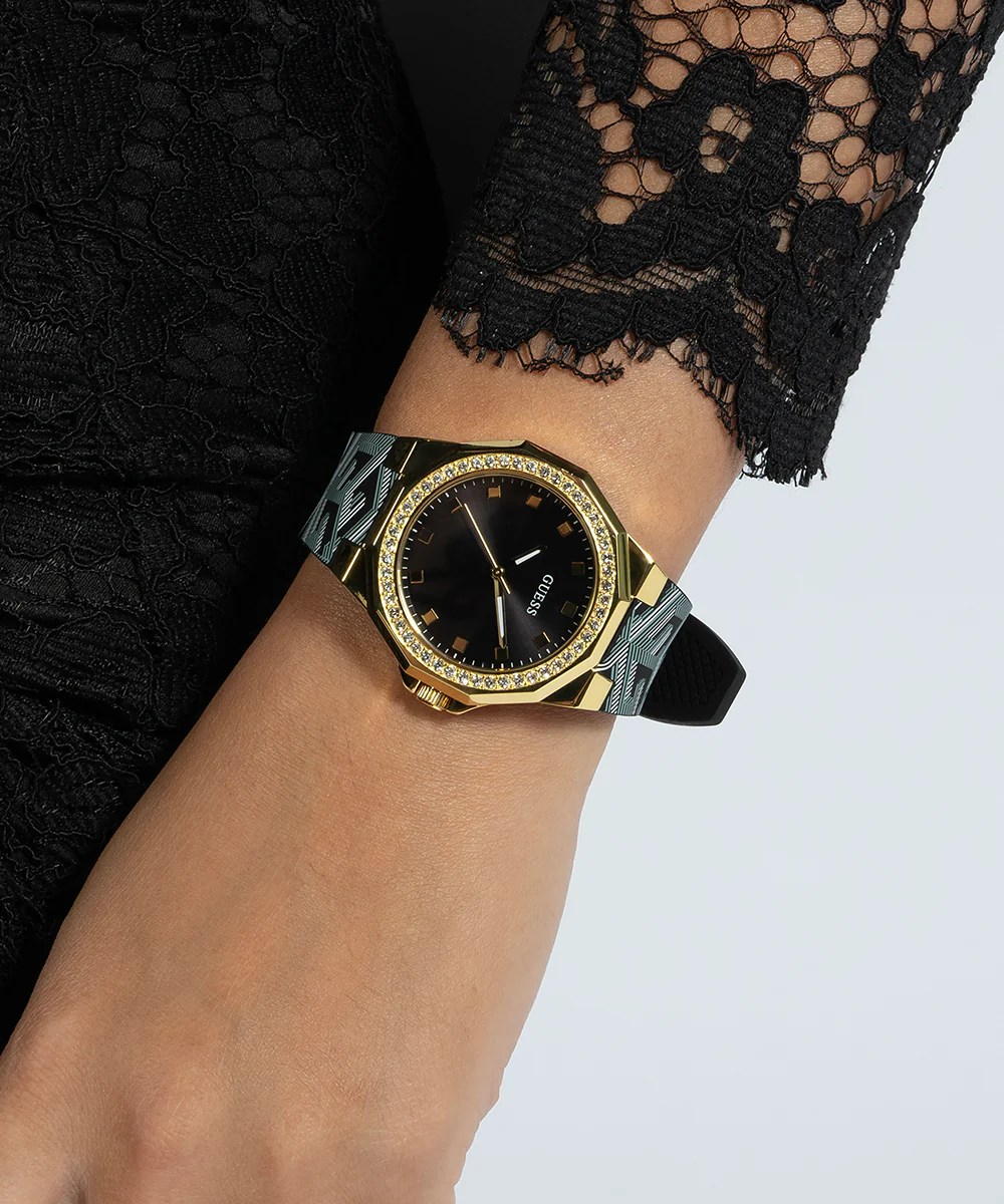GUESS Ladies Black Gold Tone Analog Watch - Image 7