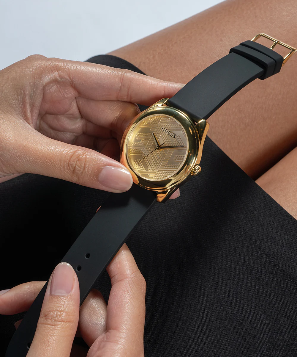 GUESS Ladies Black Gold Tone Analog Watch - Image 3