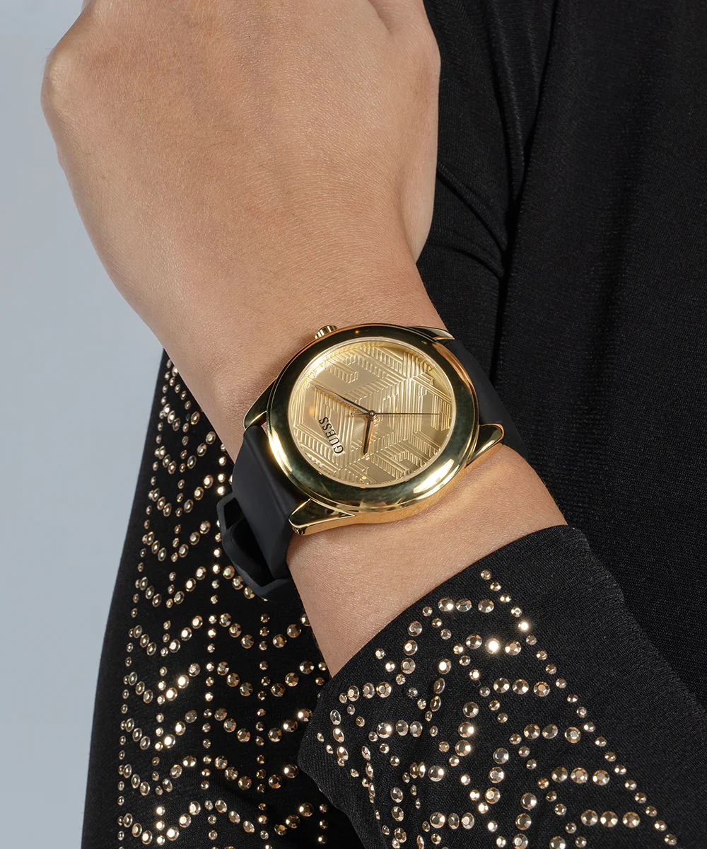 GUESS Ladies Black Gold Tone Analog Watch - Image 5