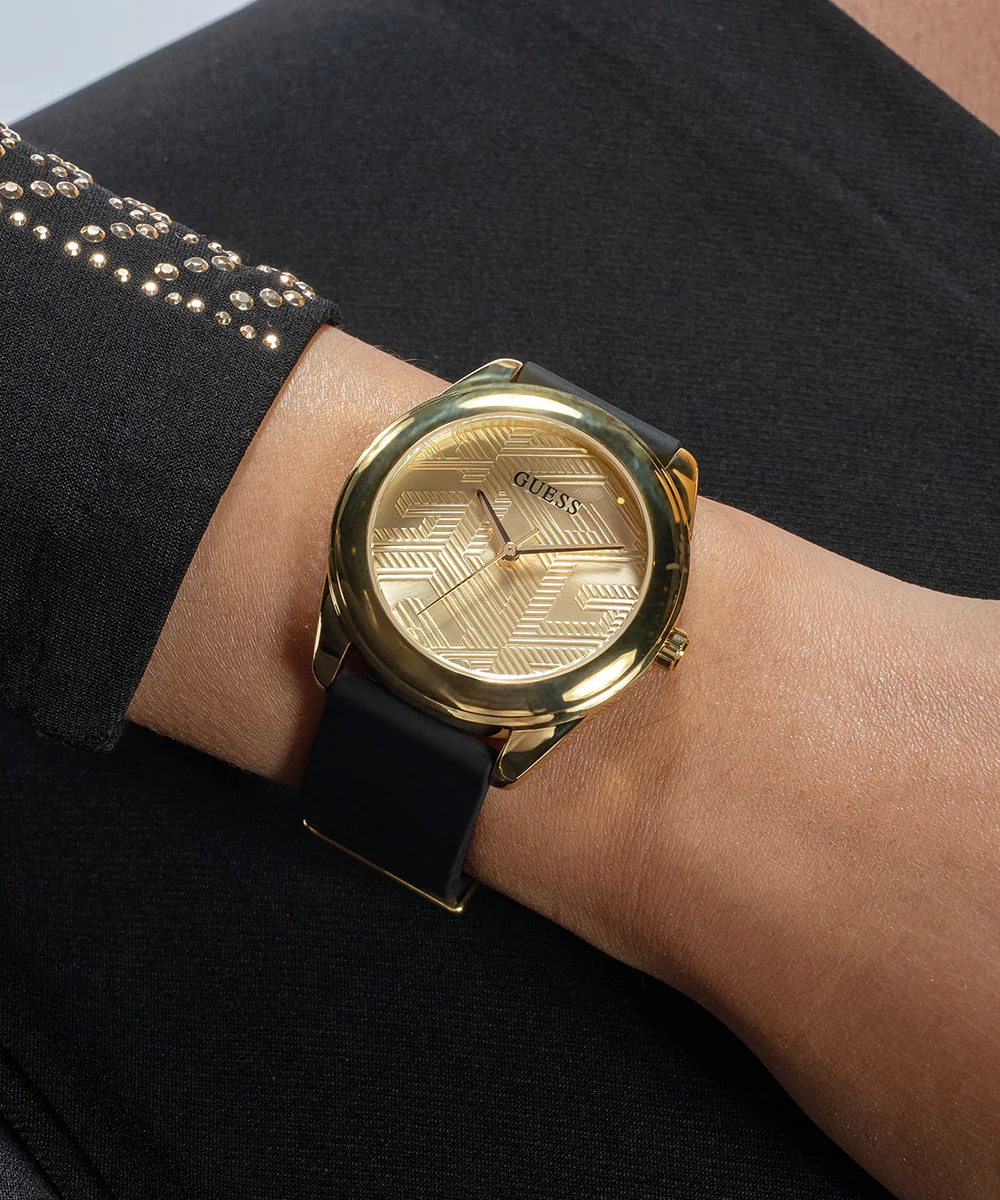 GUESS Ladies Black Gold Tone Analog Watch - Image 6