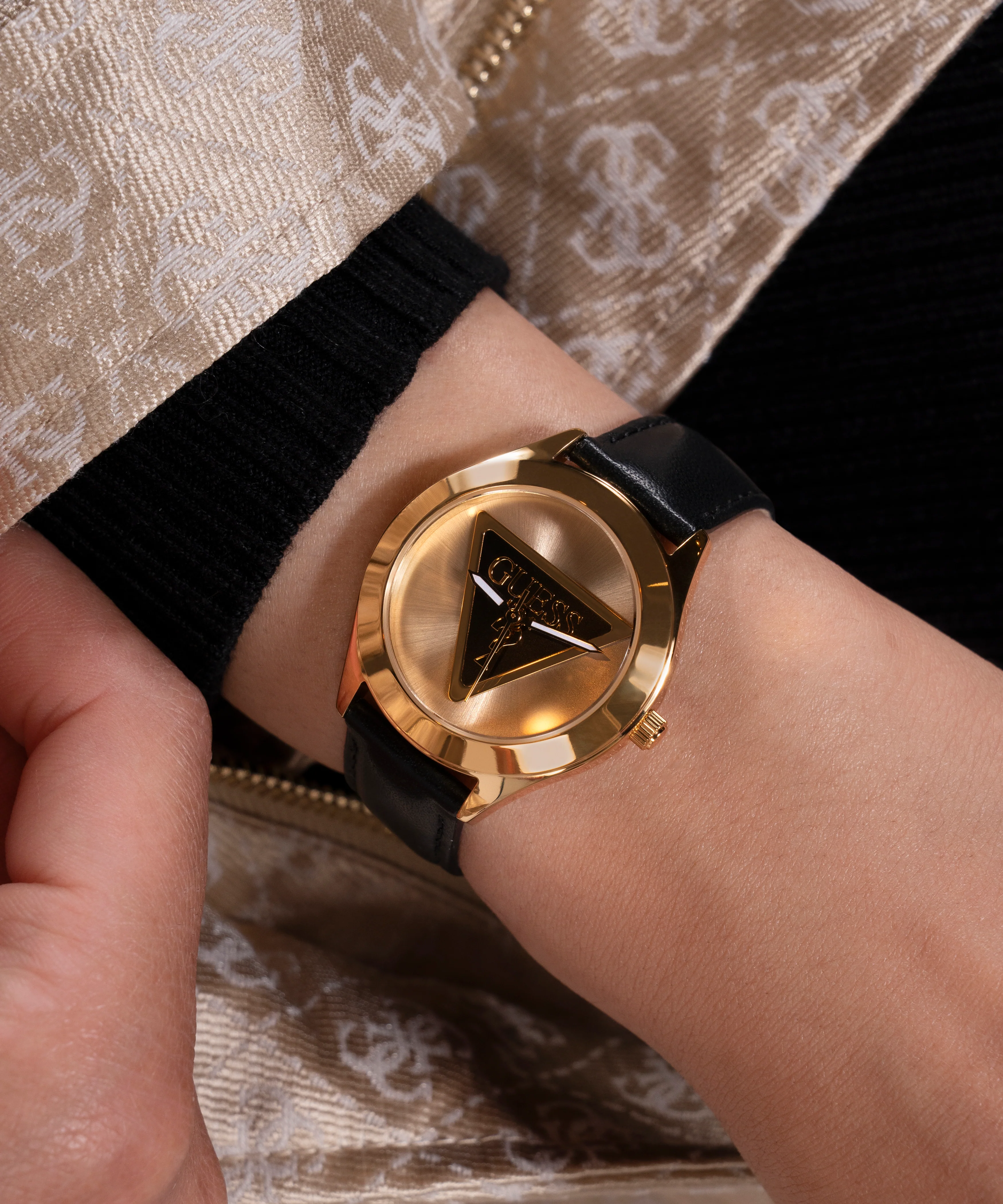 GUESS Ladies Black Gold Tone Analog Watch - Image 8