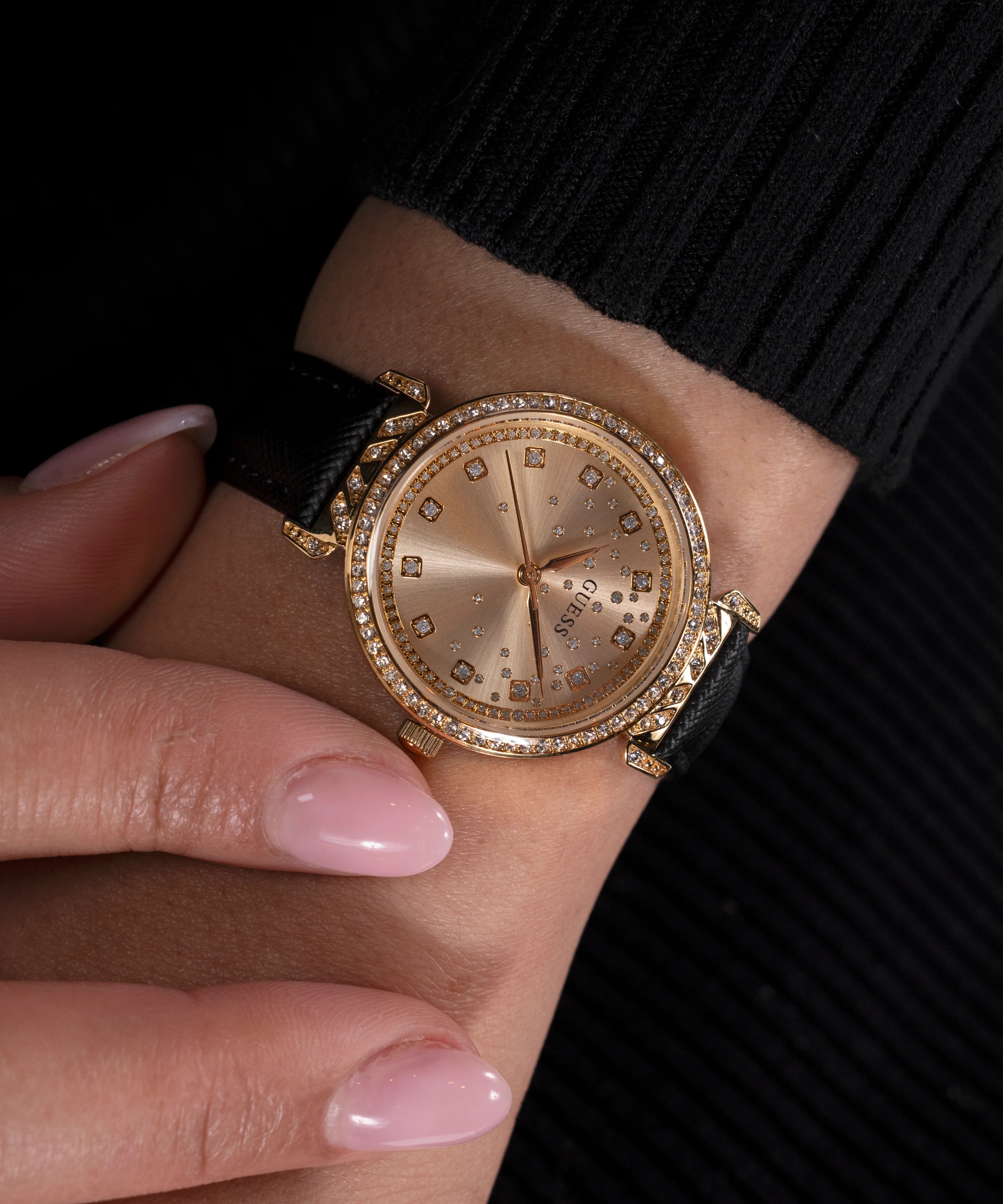 GUESS Ladies Black Gold Tone Analog Watch - Image 3