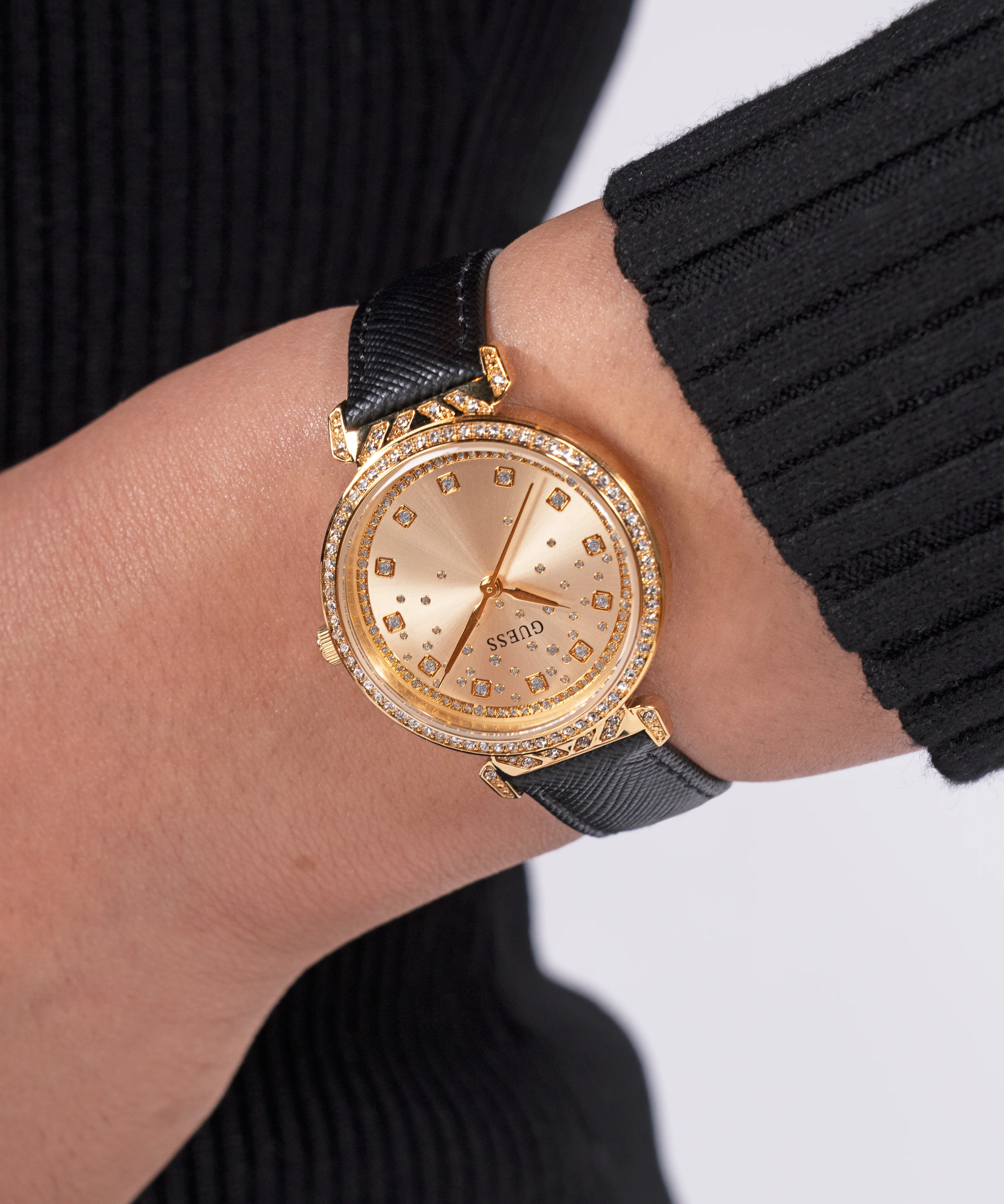 GUESS Ladies Black Gold Tone Analog Watch - Image 5