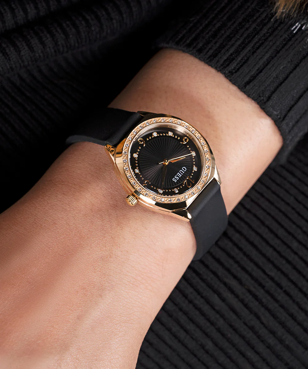 GUESS Ladies Black Gold Tone Analog Watch - Image 3