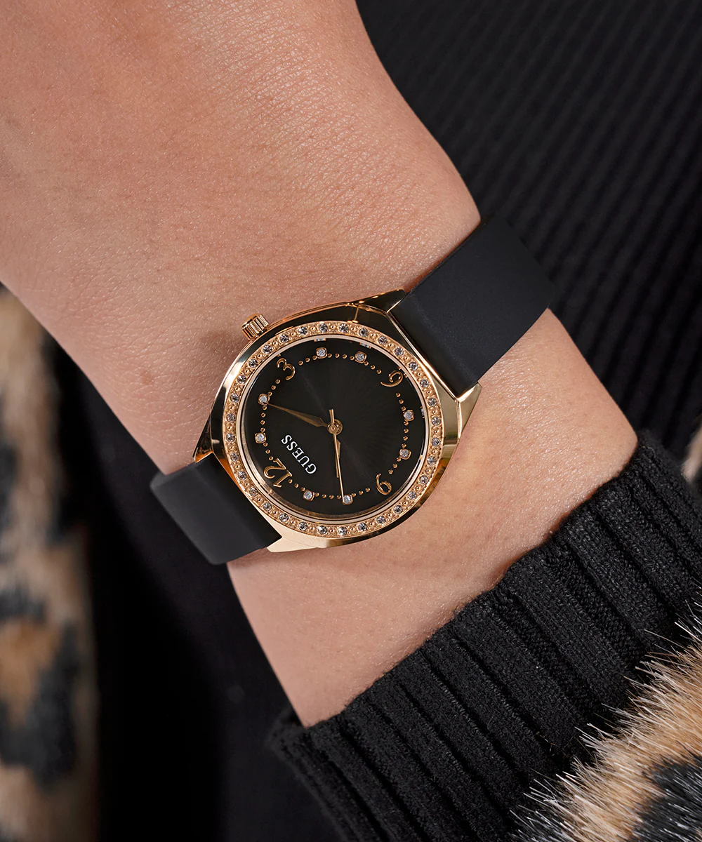 GUESS Ladies Black Gold Tone Analog Watch - Image 5