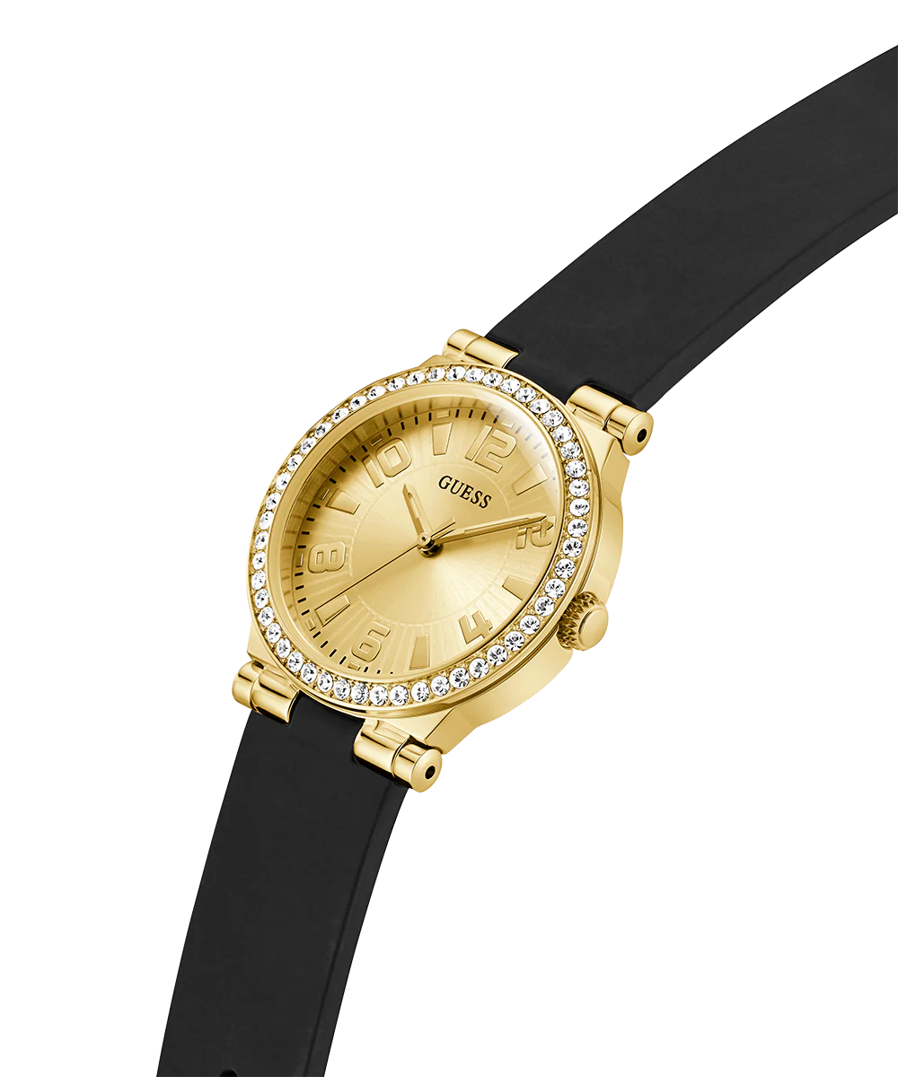 GUESS Ladies Black Gold Tone Analog Watch - Image 2