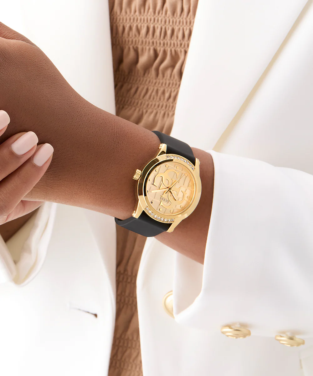 GUESS Ladies Black Gold Tone Analog Watch - Image 3