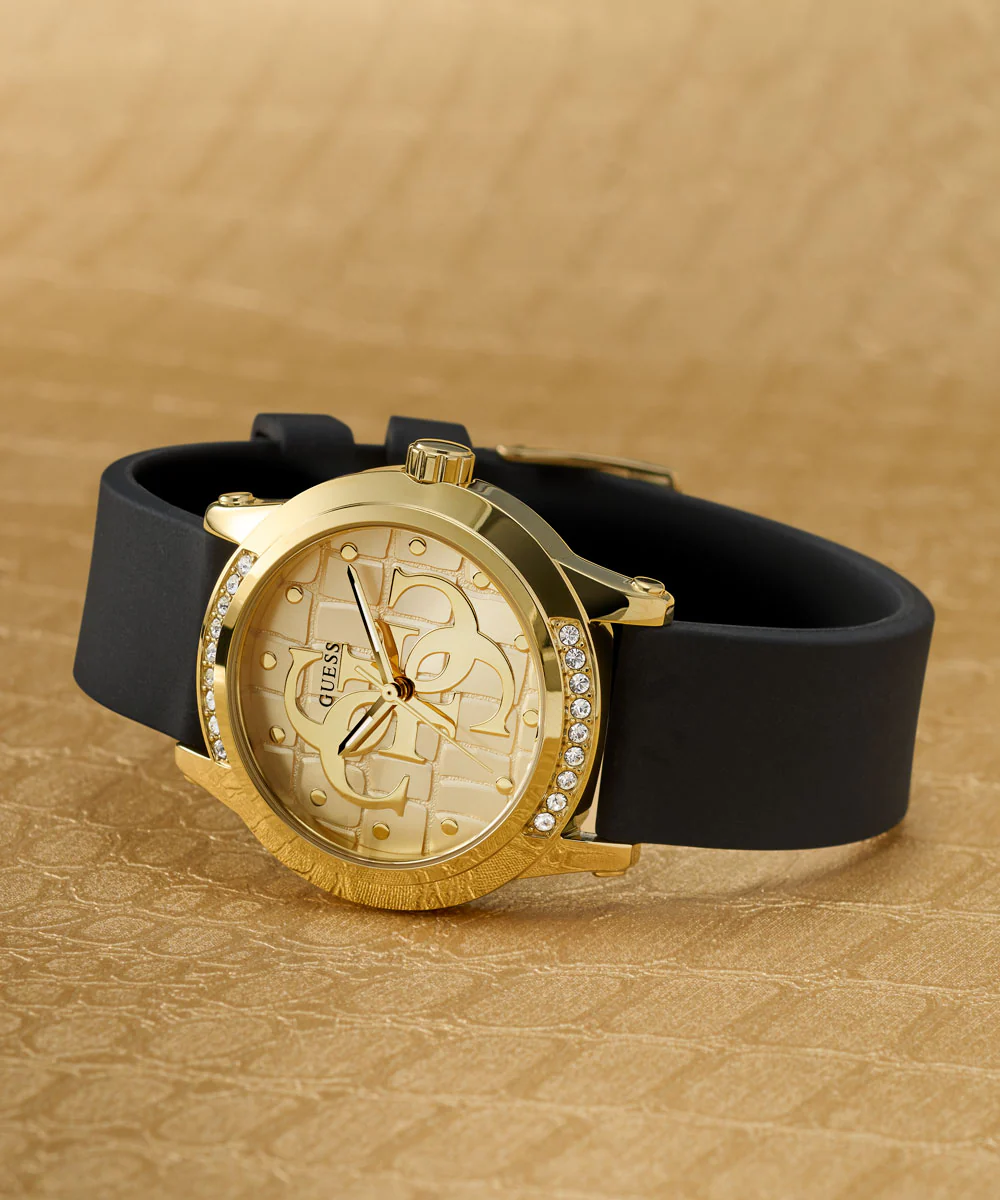GUESS Ladies Black Gold Tone Analog Watch - Image 4