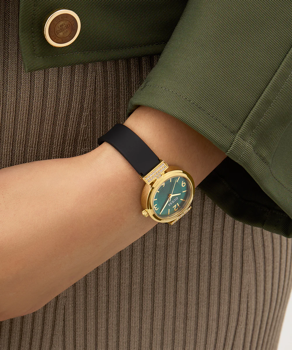 GUESS Ladies Black Gold Tone Analog Watch - Image 4