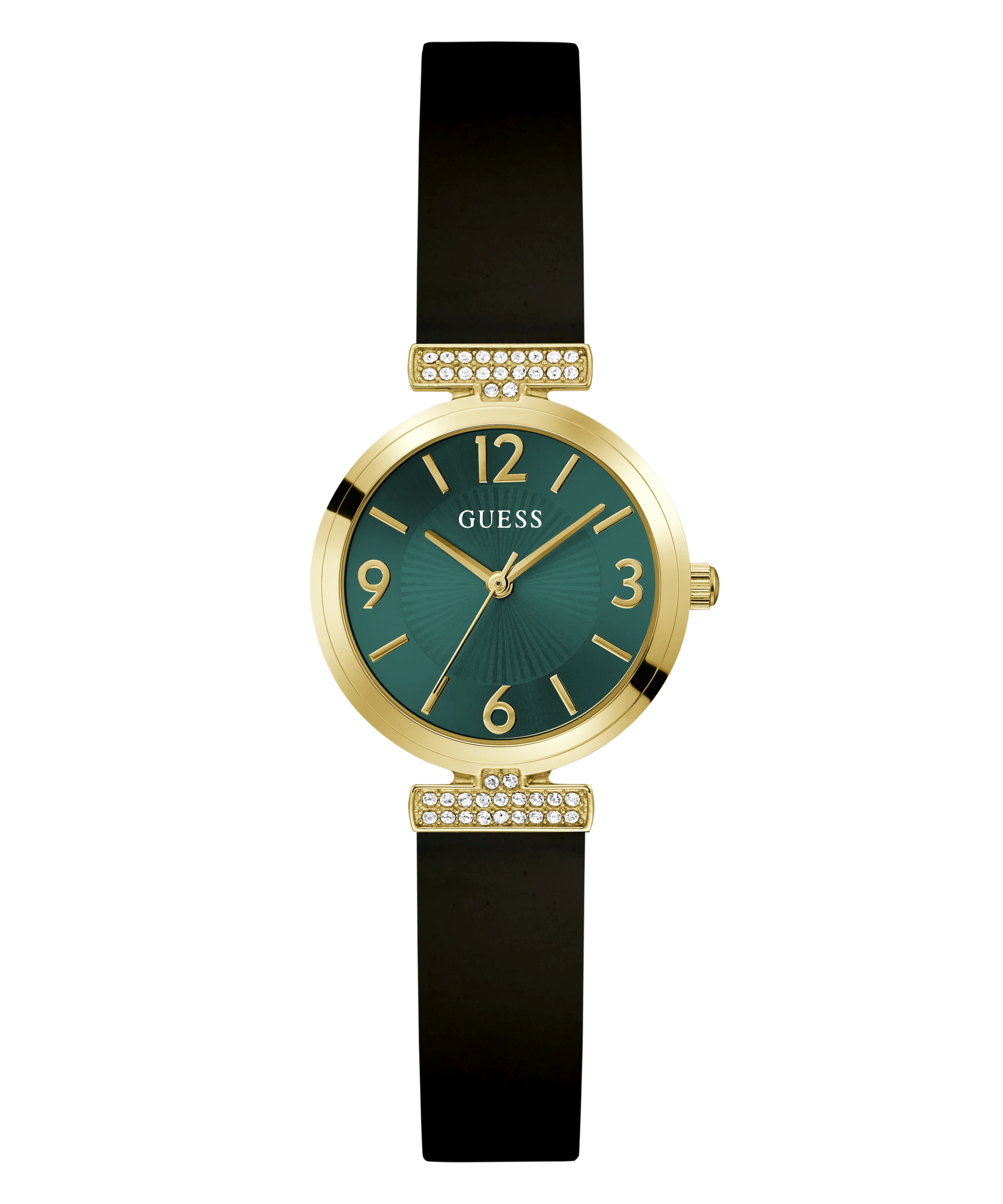 GUESS Ladies Black Gold Tone Analog Watch - Image 5
