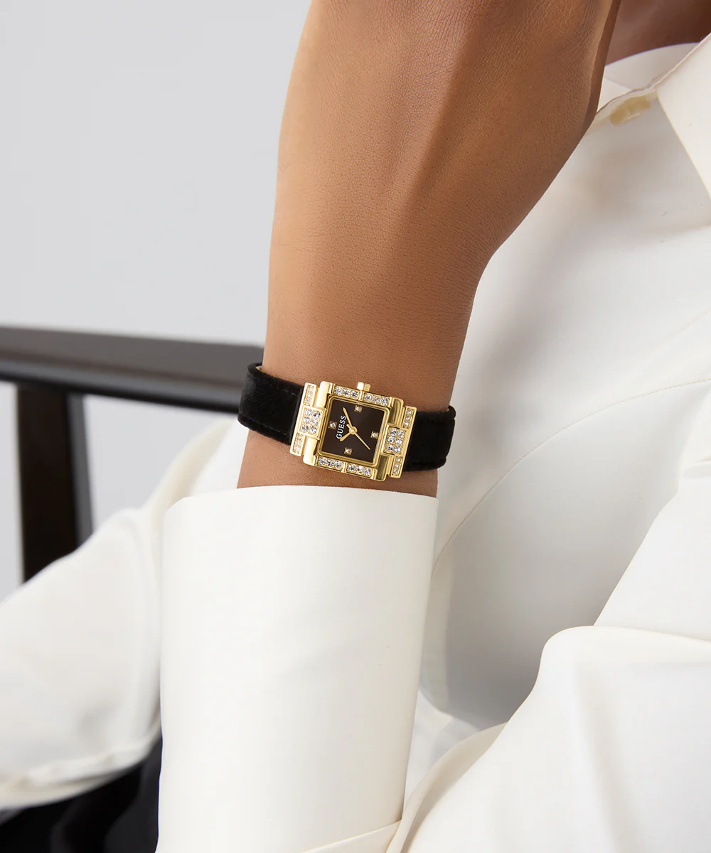 GUESS Ladies Black Gold Tone Analog Watch - Image 2