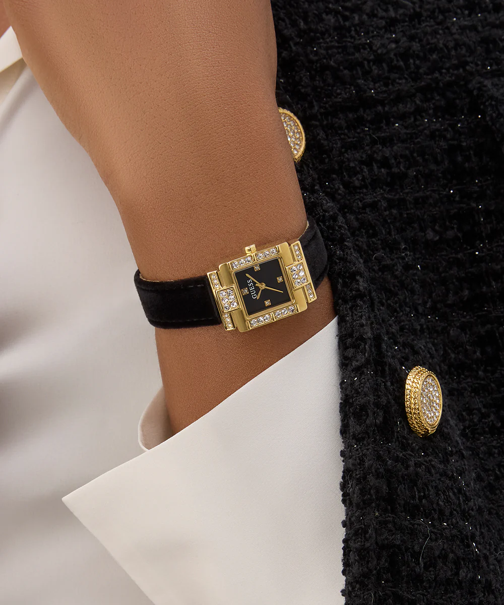 GUESS Ladies Black Gold Tone Analog Watch - Image 4