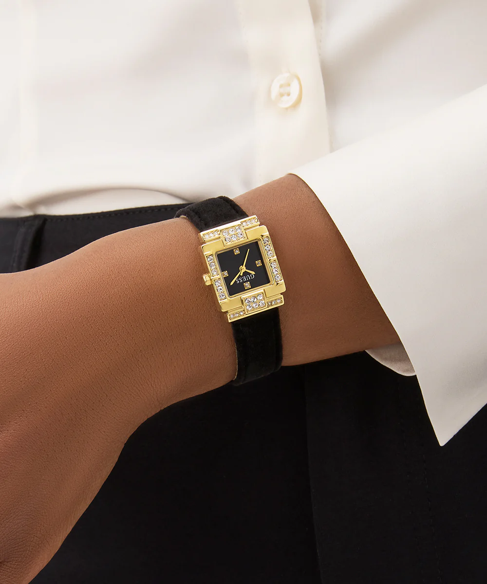 GUESS Ladies Black Gold Tone Analog Watch - Image 6