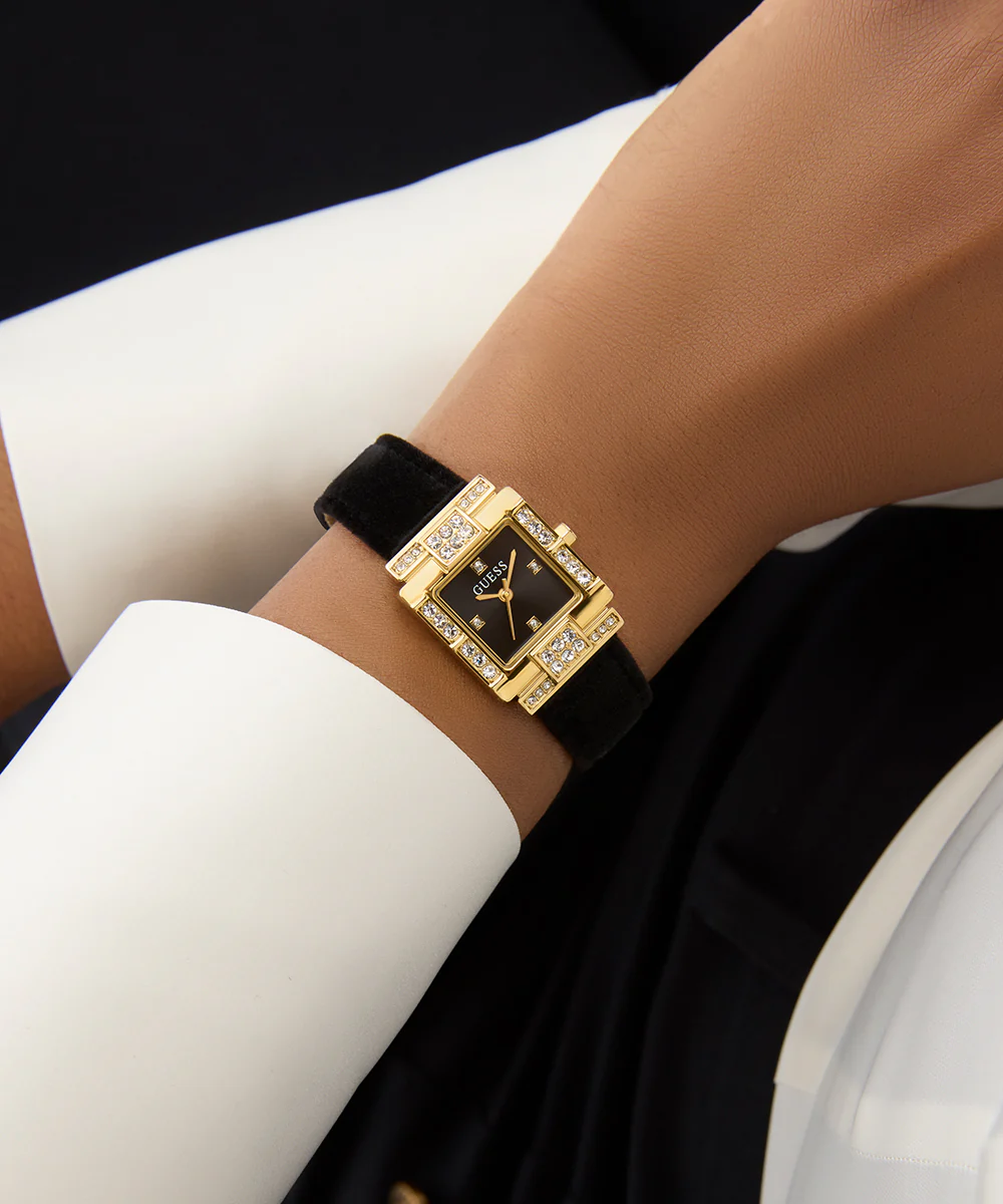 GUESS Ladies Black Gold Tone Analog Watch - Image 7
