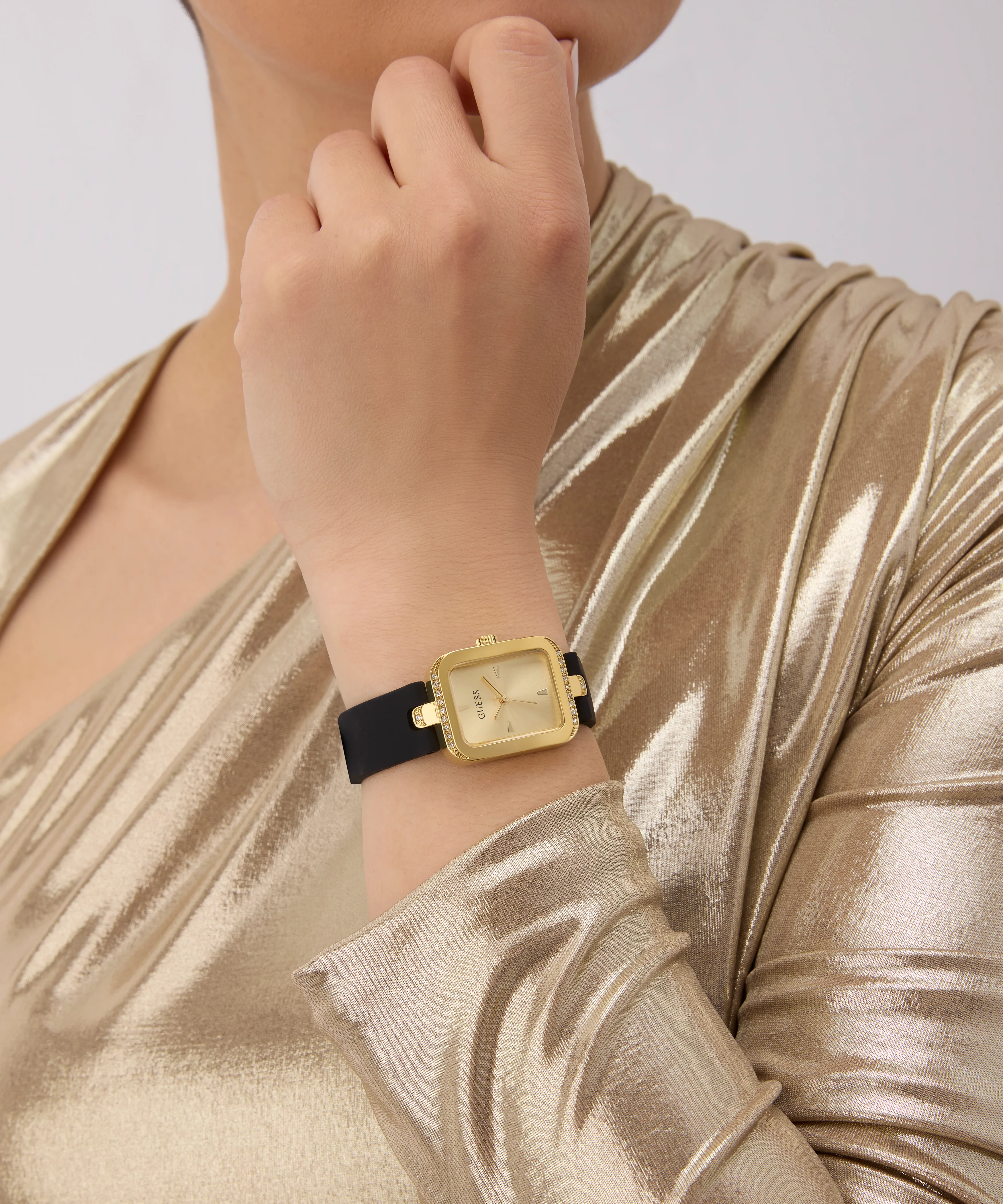 GUESS Ladies Black Gold Tone Analog Watch - Image 2