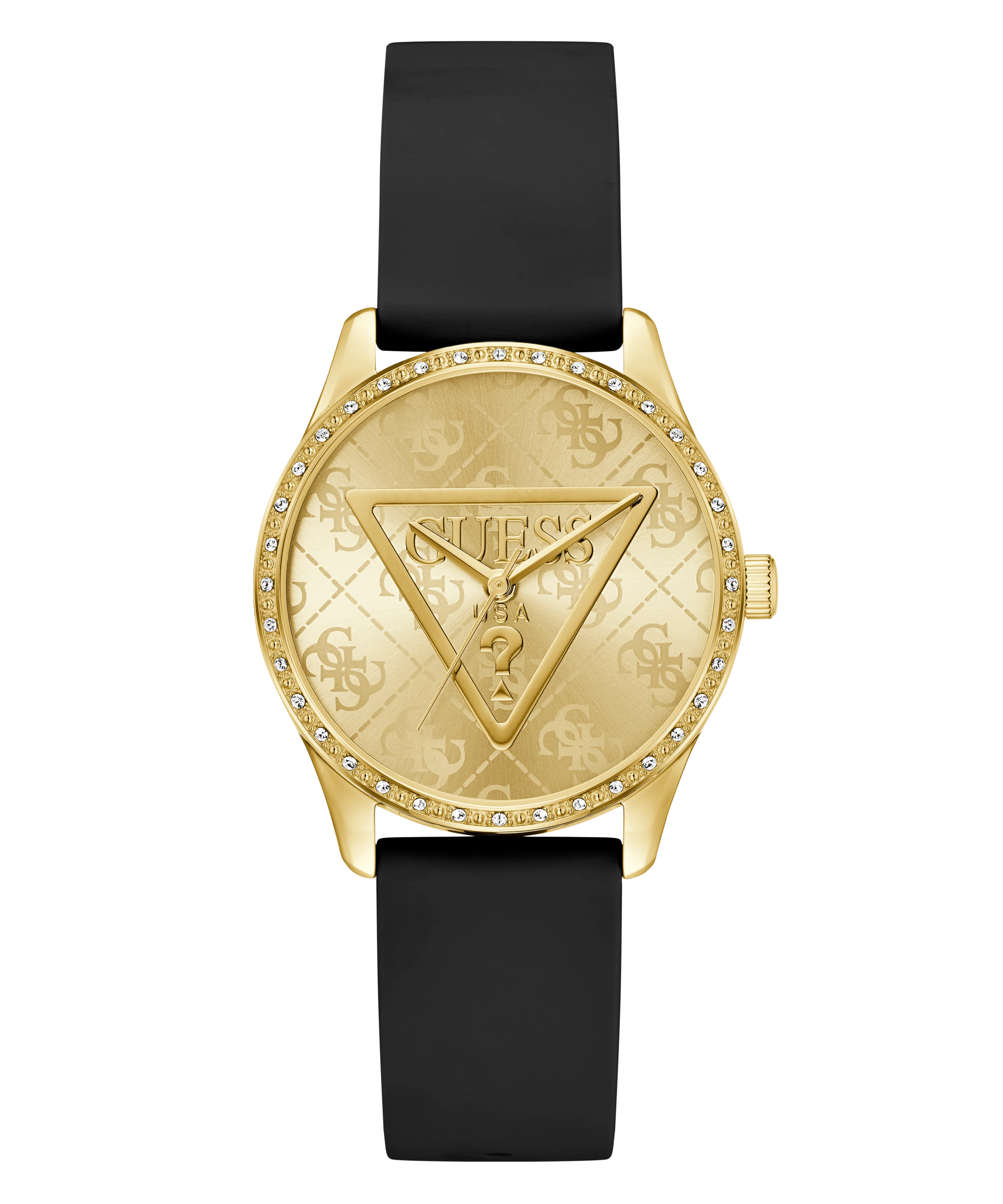 GUESS Ladies Black Gold Tone Analog Watch - Image 6