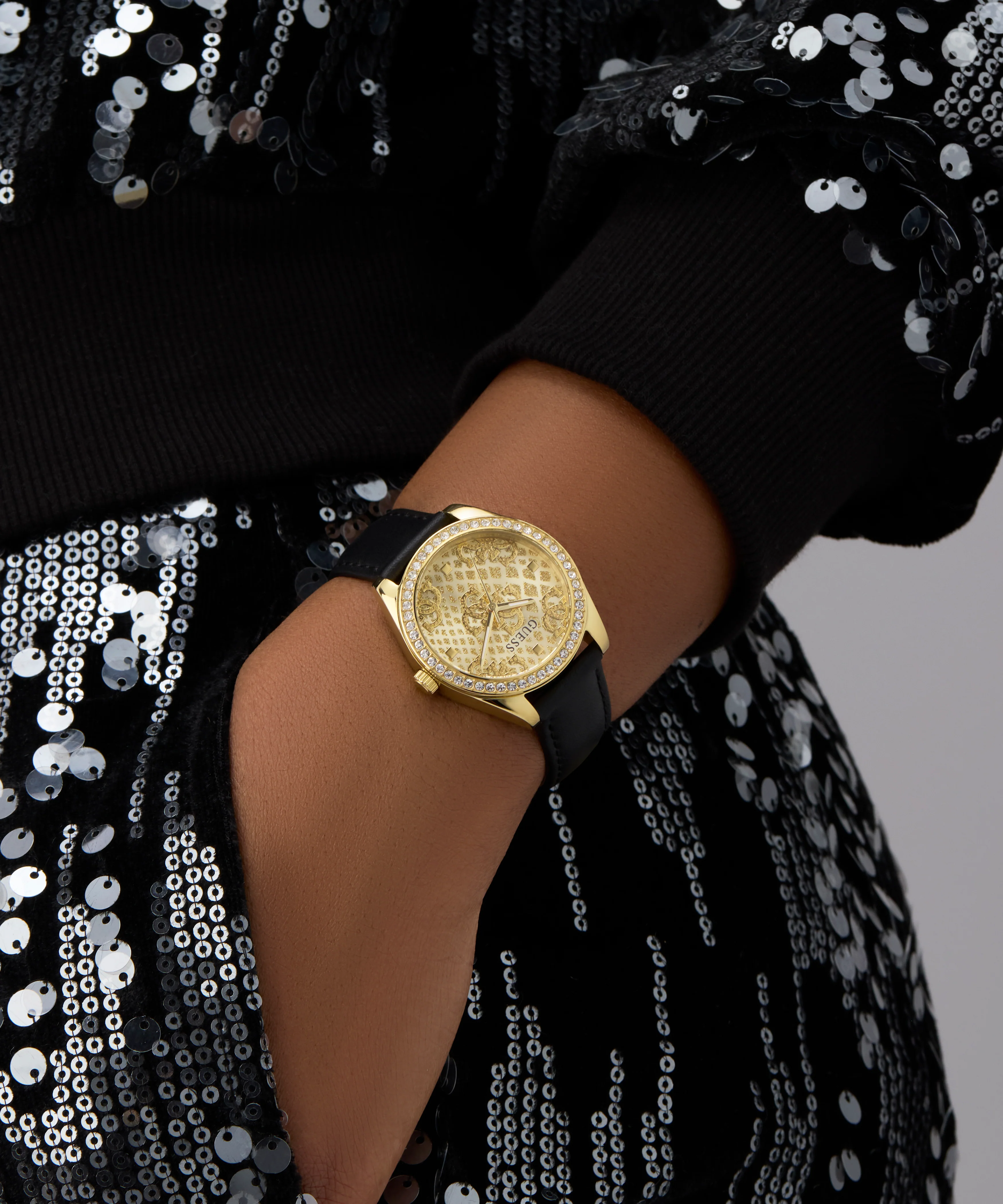 GUESS Ladies Black Gold Tone Analog Watch - Image 4