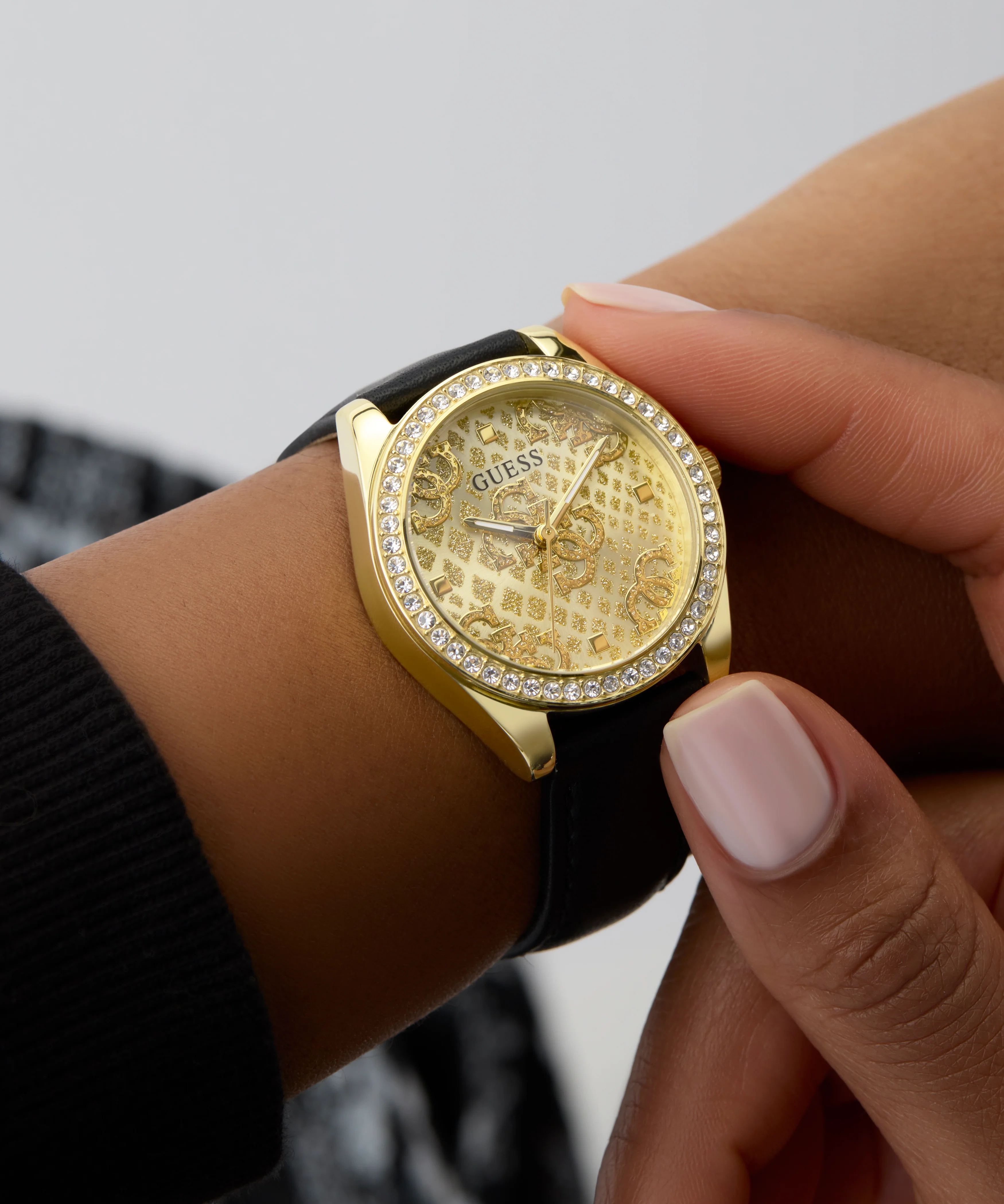 GUESS Ladies Black Gold Tone Analog Watch - Image 5