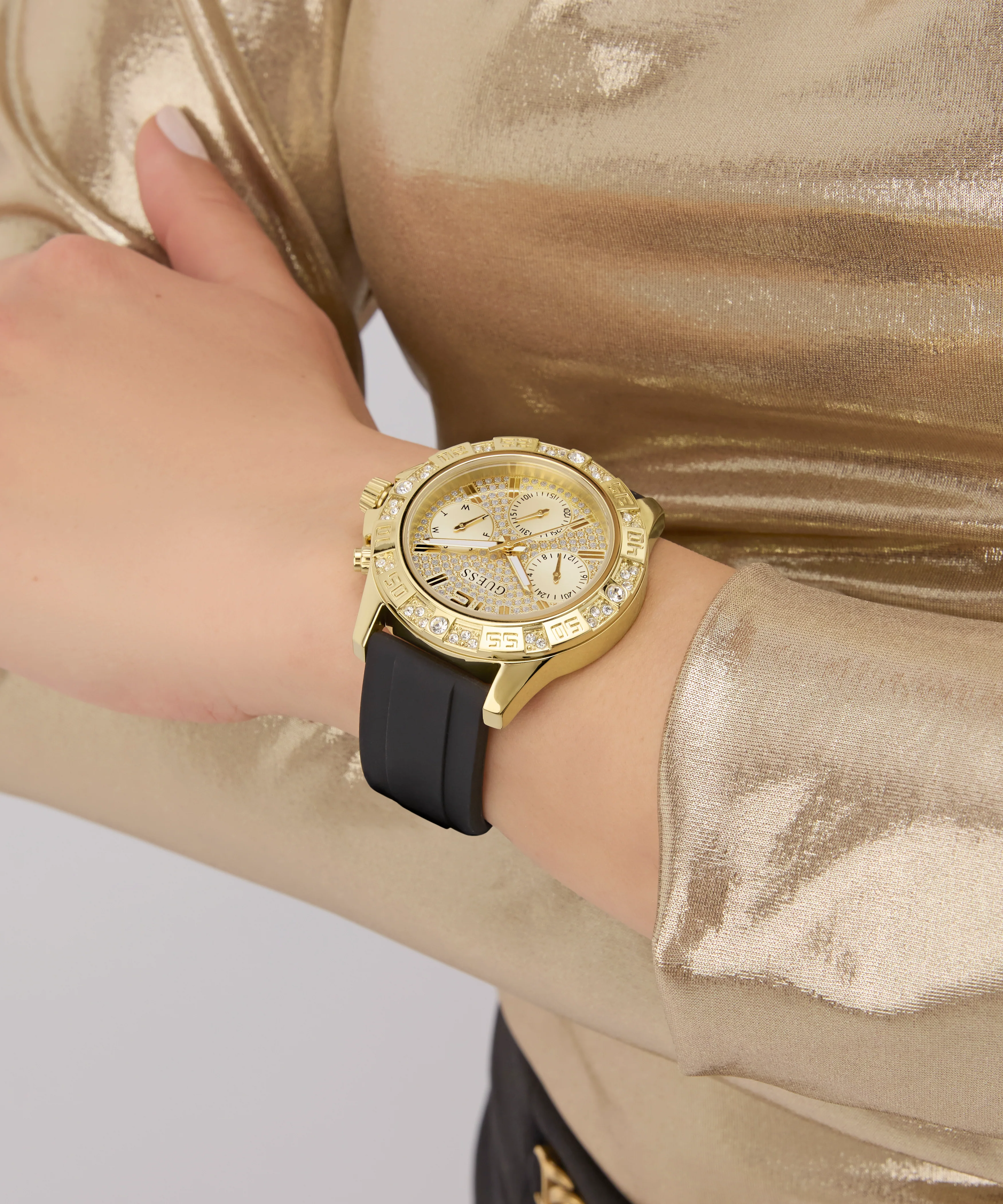 GUESS Ladies Black Gold Tone Multi-function Watch - Image 4