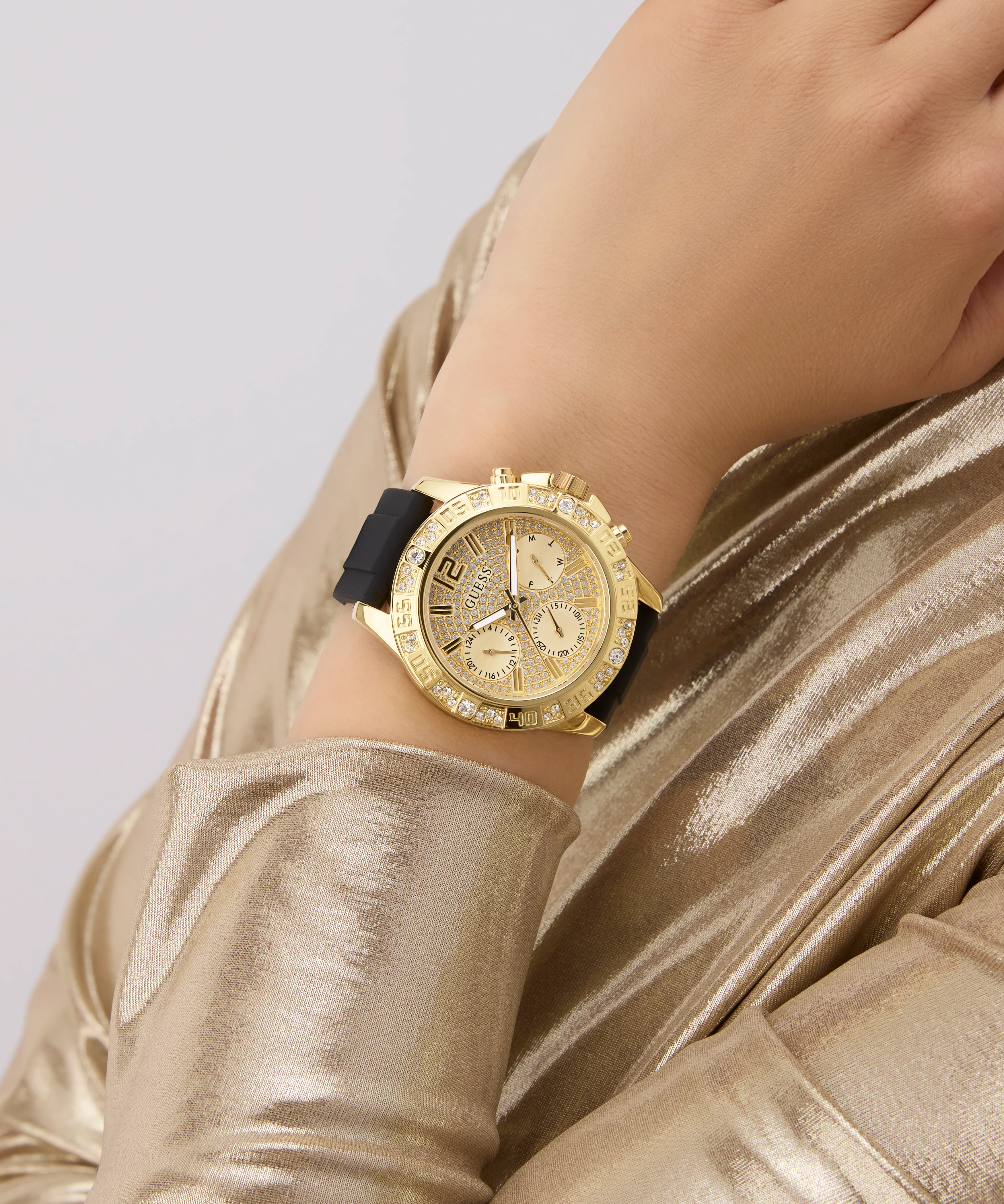 GUESS Ladies Black Gold Tone Multi-function Watch - Image 6