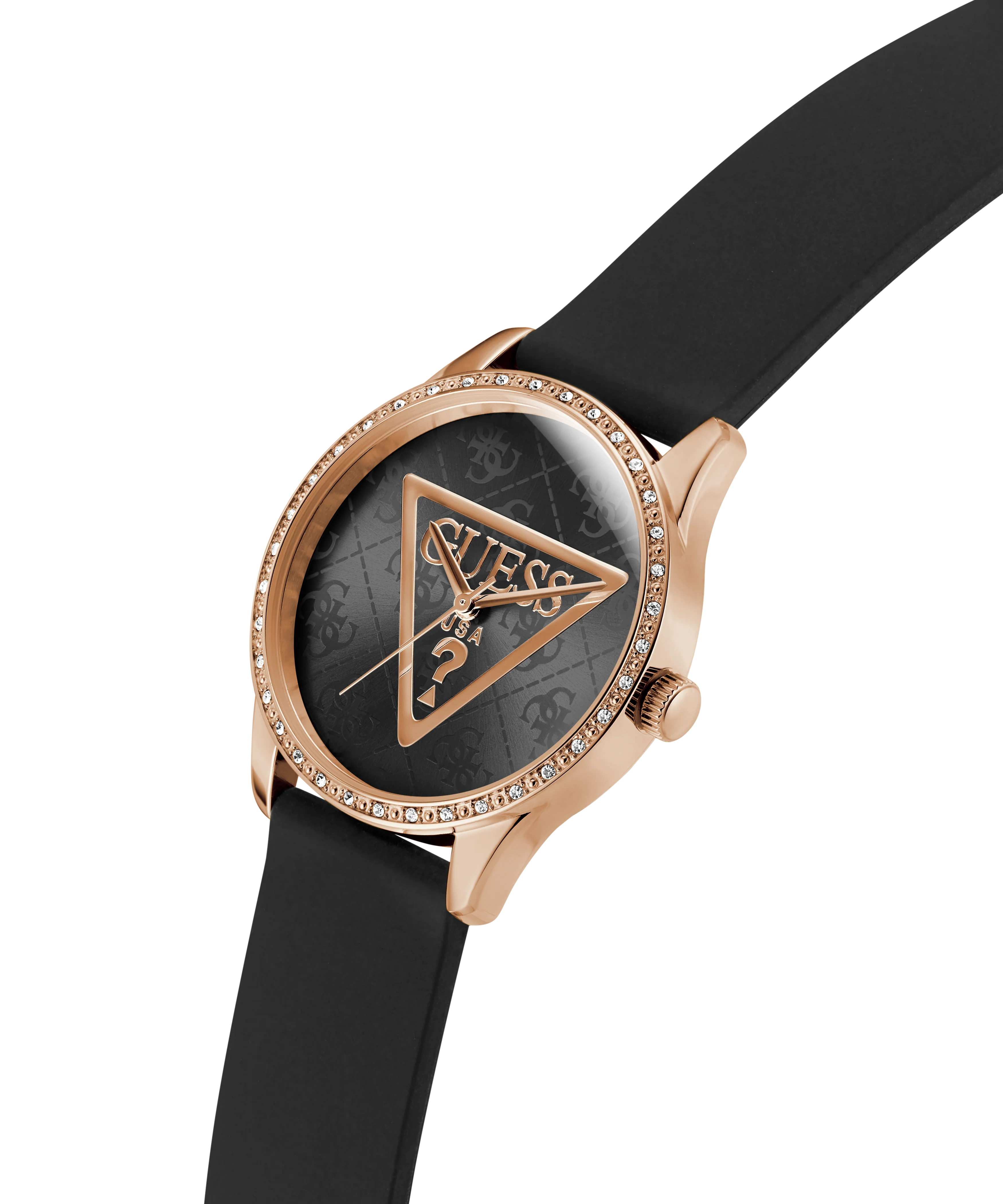 GUESS Ladies Black Rose Gold Tone Analog Watch - Image 3