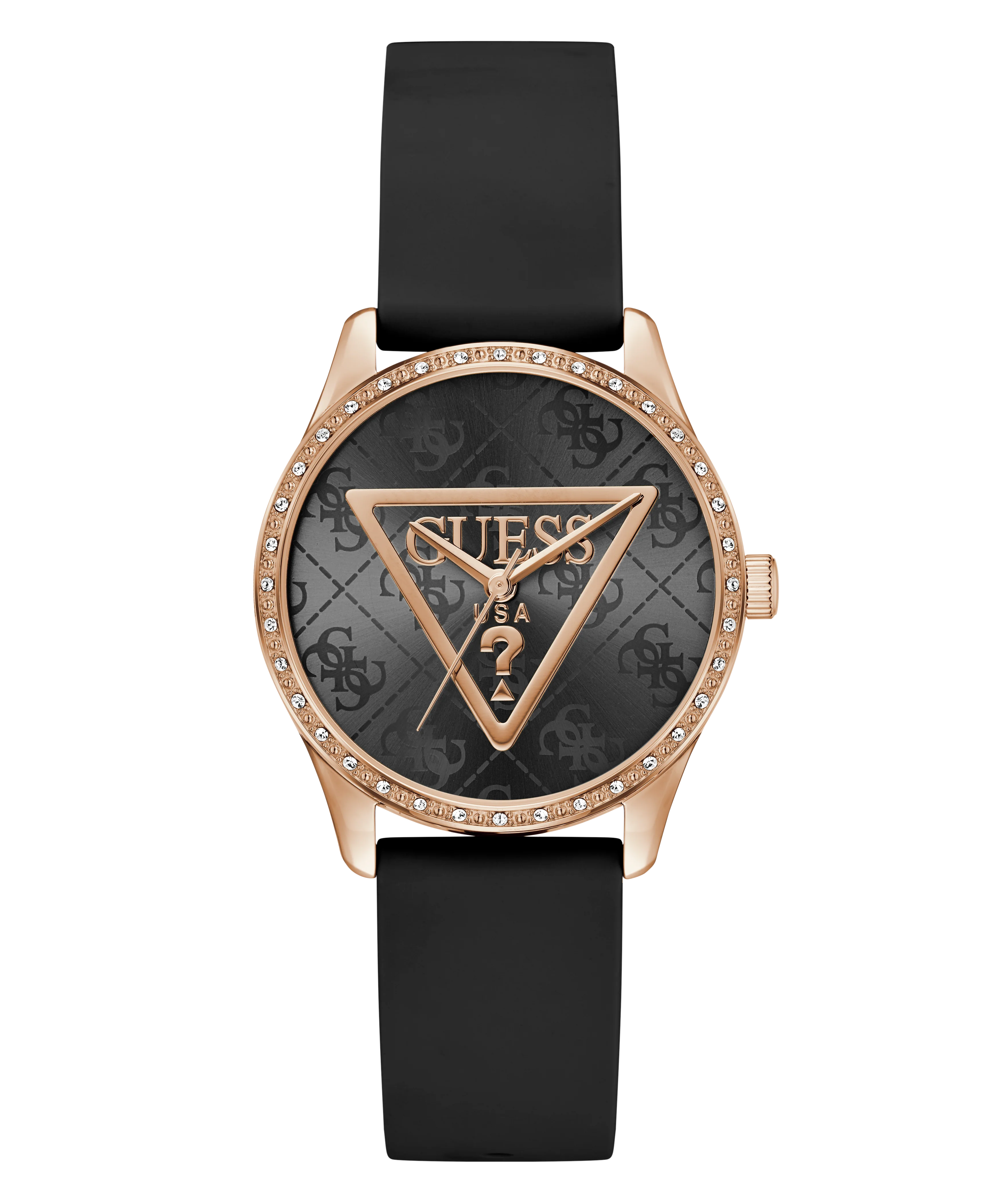 GUESS Ladies Black Rose Gold Tone Analog Watch - Image 6