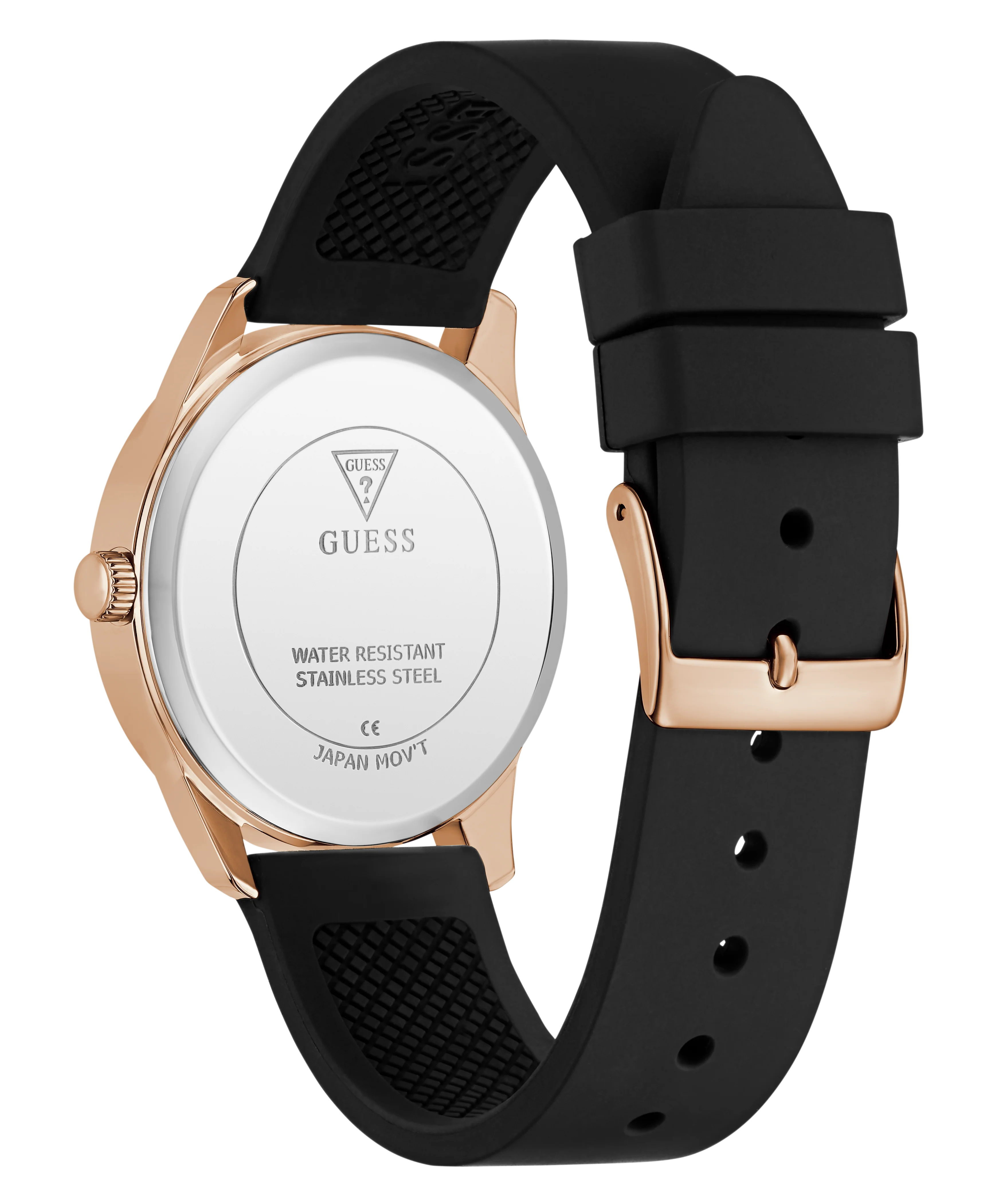 GUESS Ladies Black Rose Gold Tone Analog Watch - Image 7