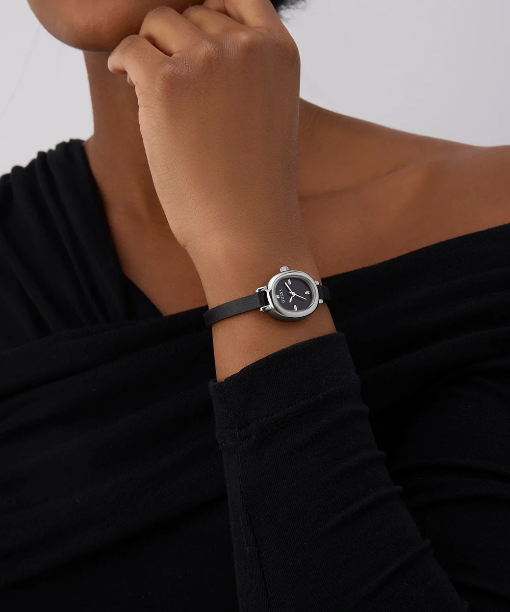 GUESS Ladies Black Silver Tone Analog Watch - Image 3