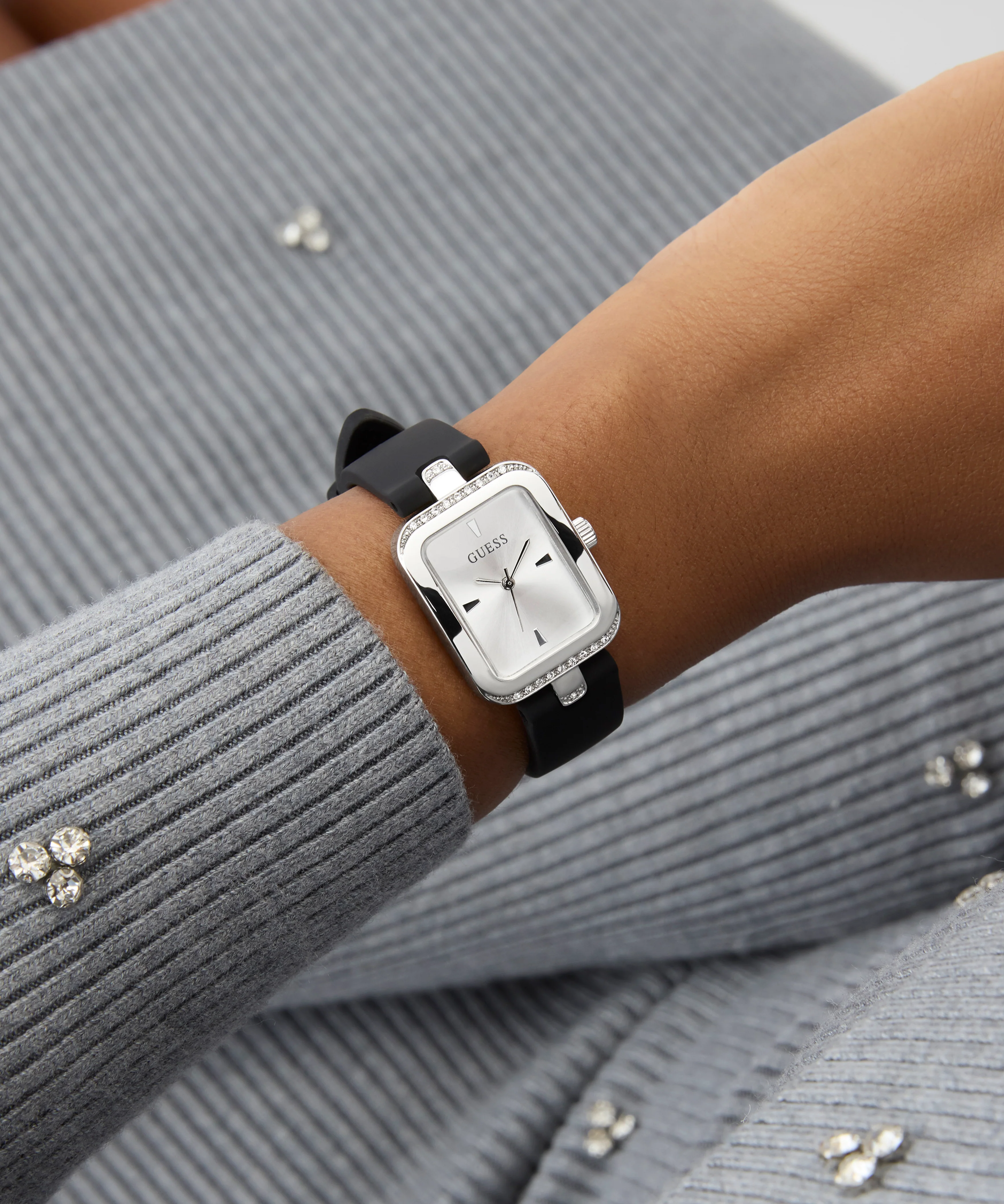 GUESS Ladies Black Silver Tone Analog Watch - Image 2