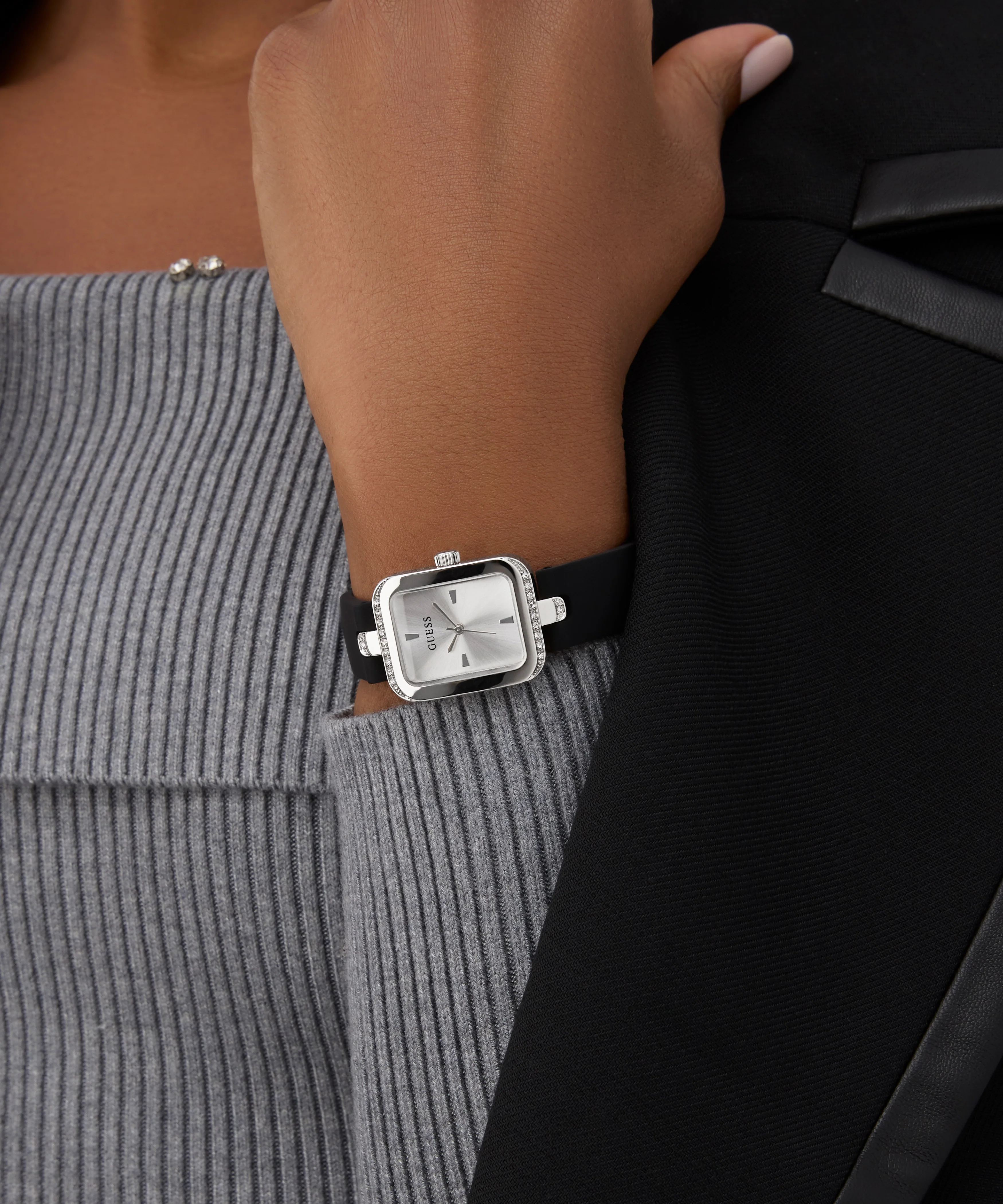 GUESS Ladies Black Silver Tone Analog Watch - Image 4