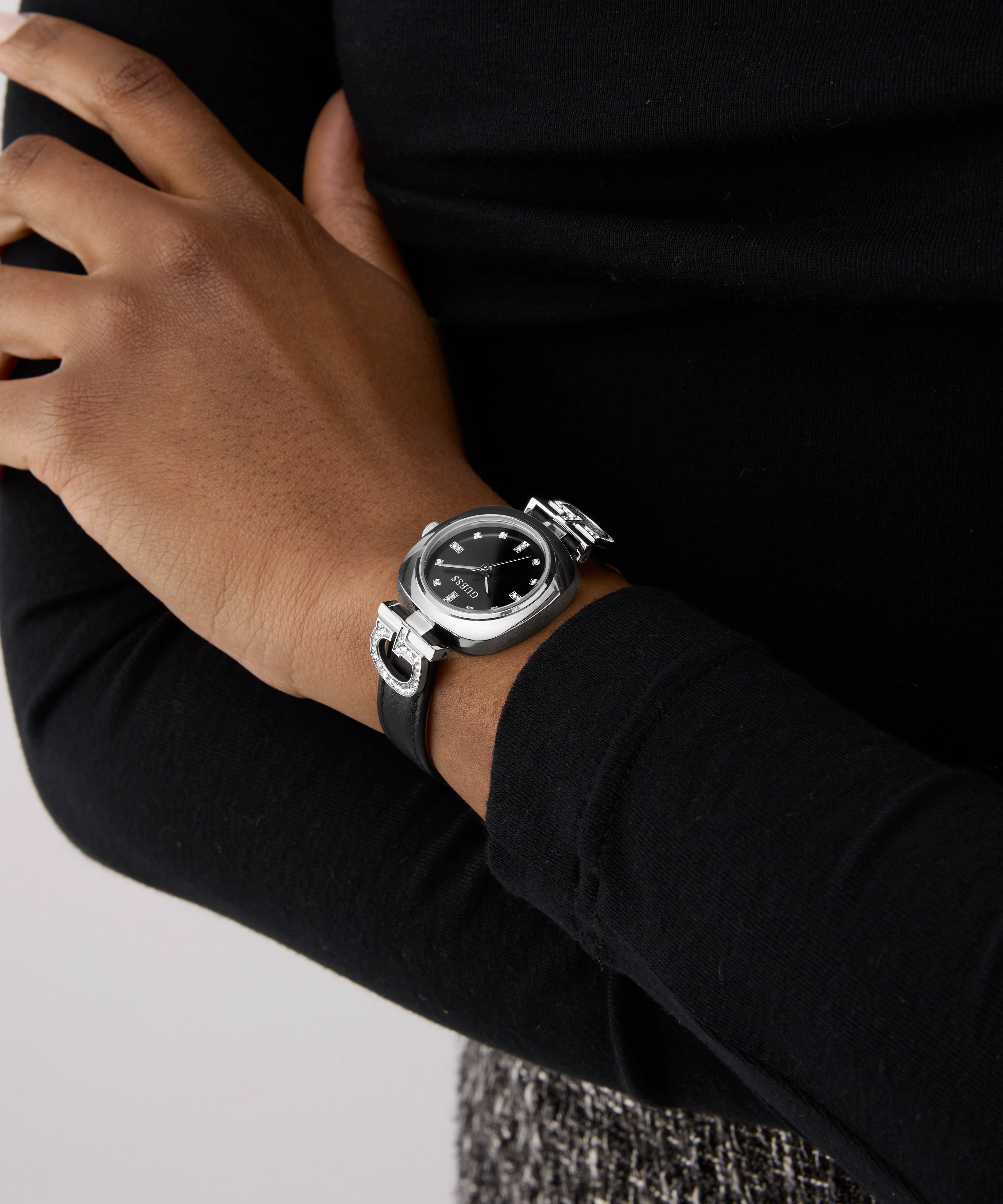 GUESS Ladies Black Silver Tone Analog Watch - Image 2
