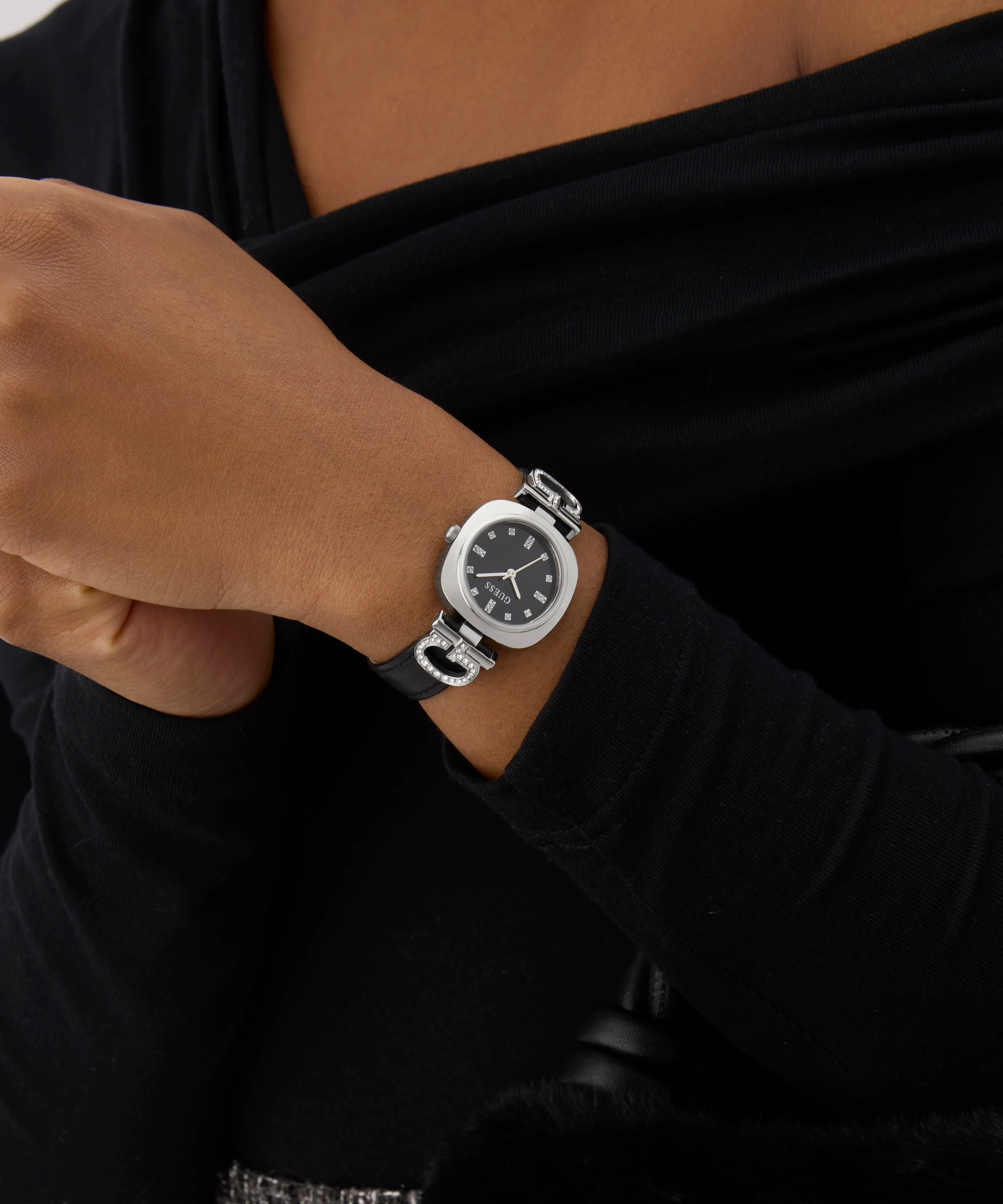 GUESS Ladies Black Silver Tone Analog Watch - Image 5