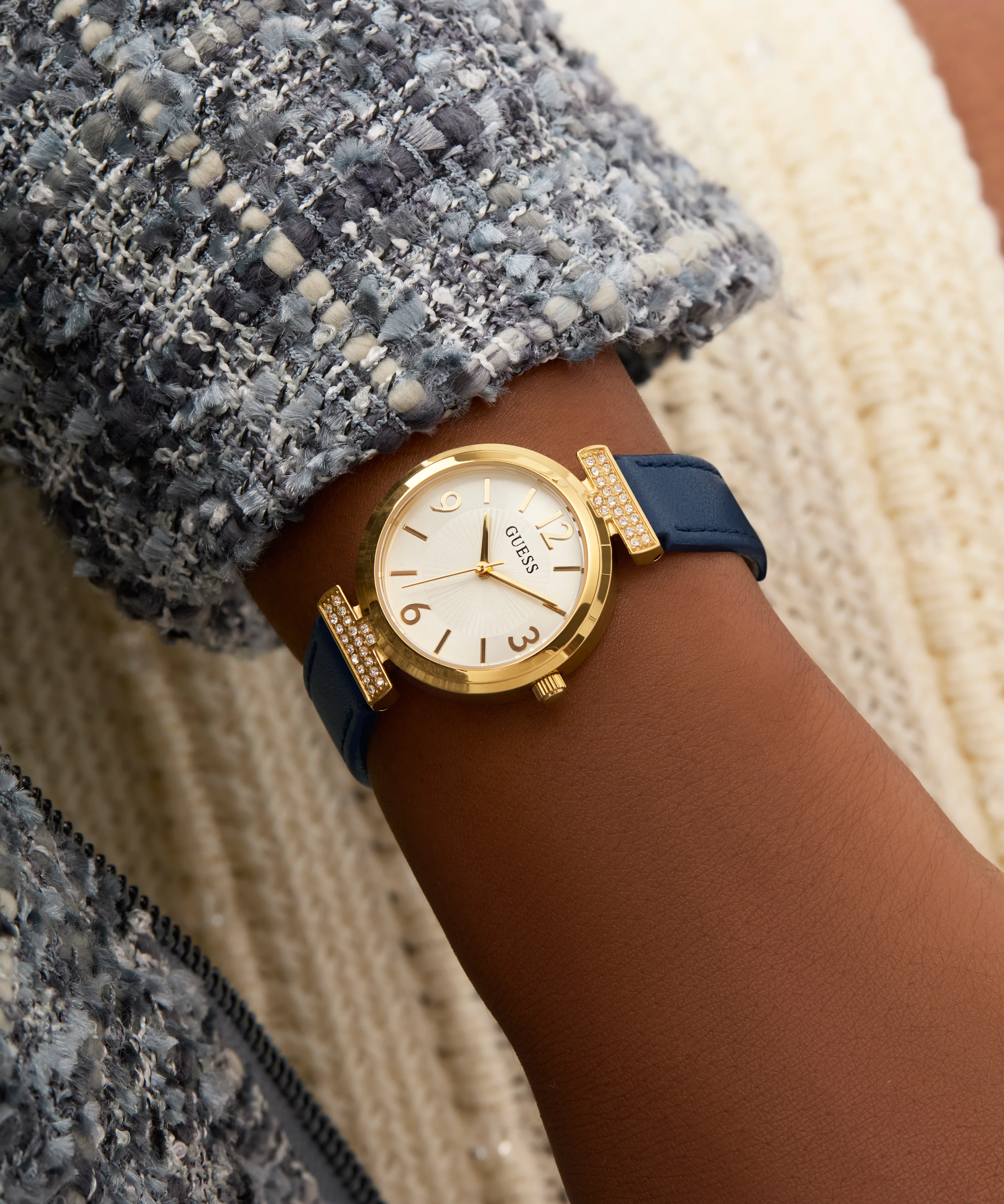GUESS Ladies Blue Gold Tone Analog Watch - Image 5