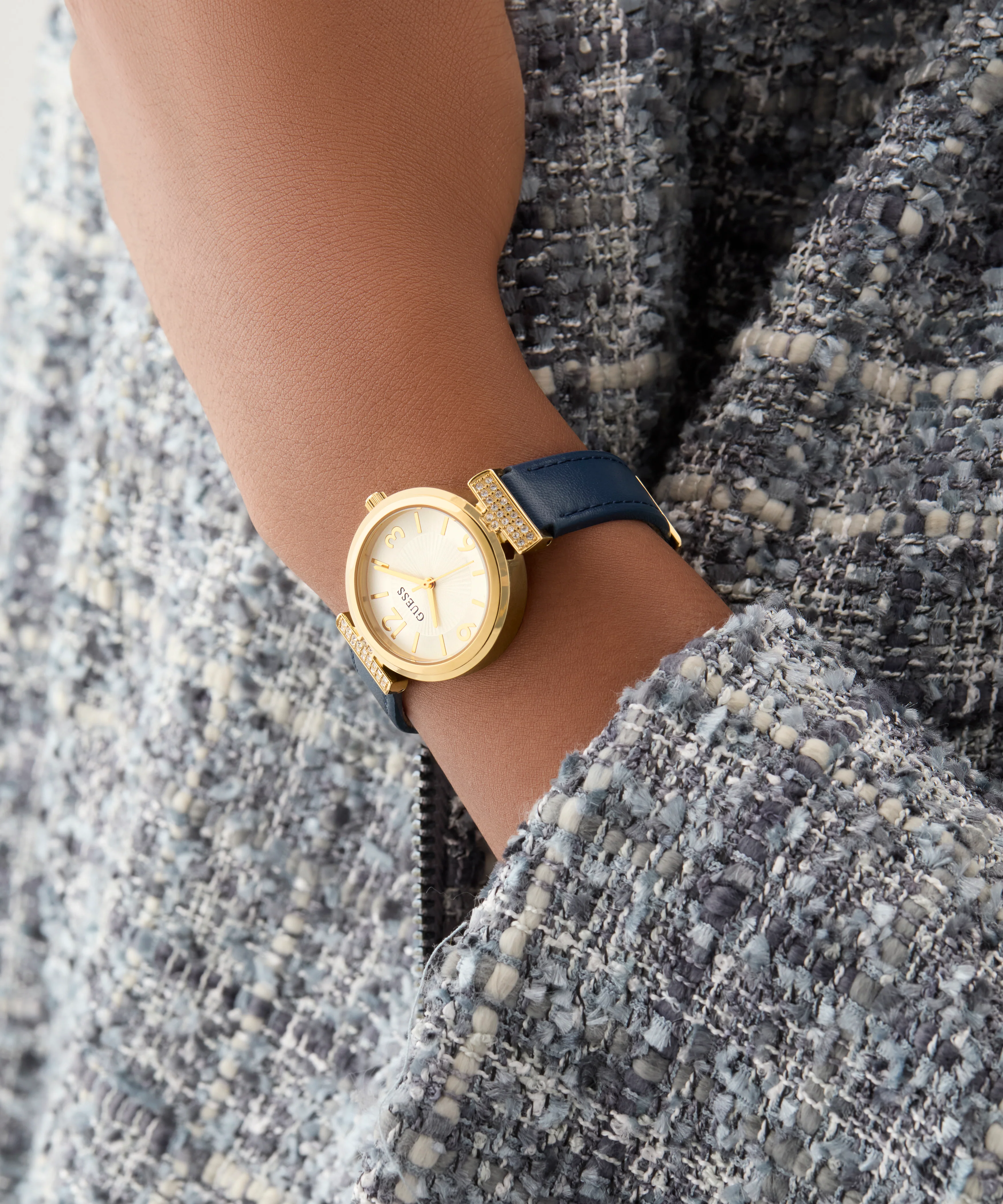 GUESS Ladies Blue Gold Tone Analog Watch - Image 6
