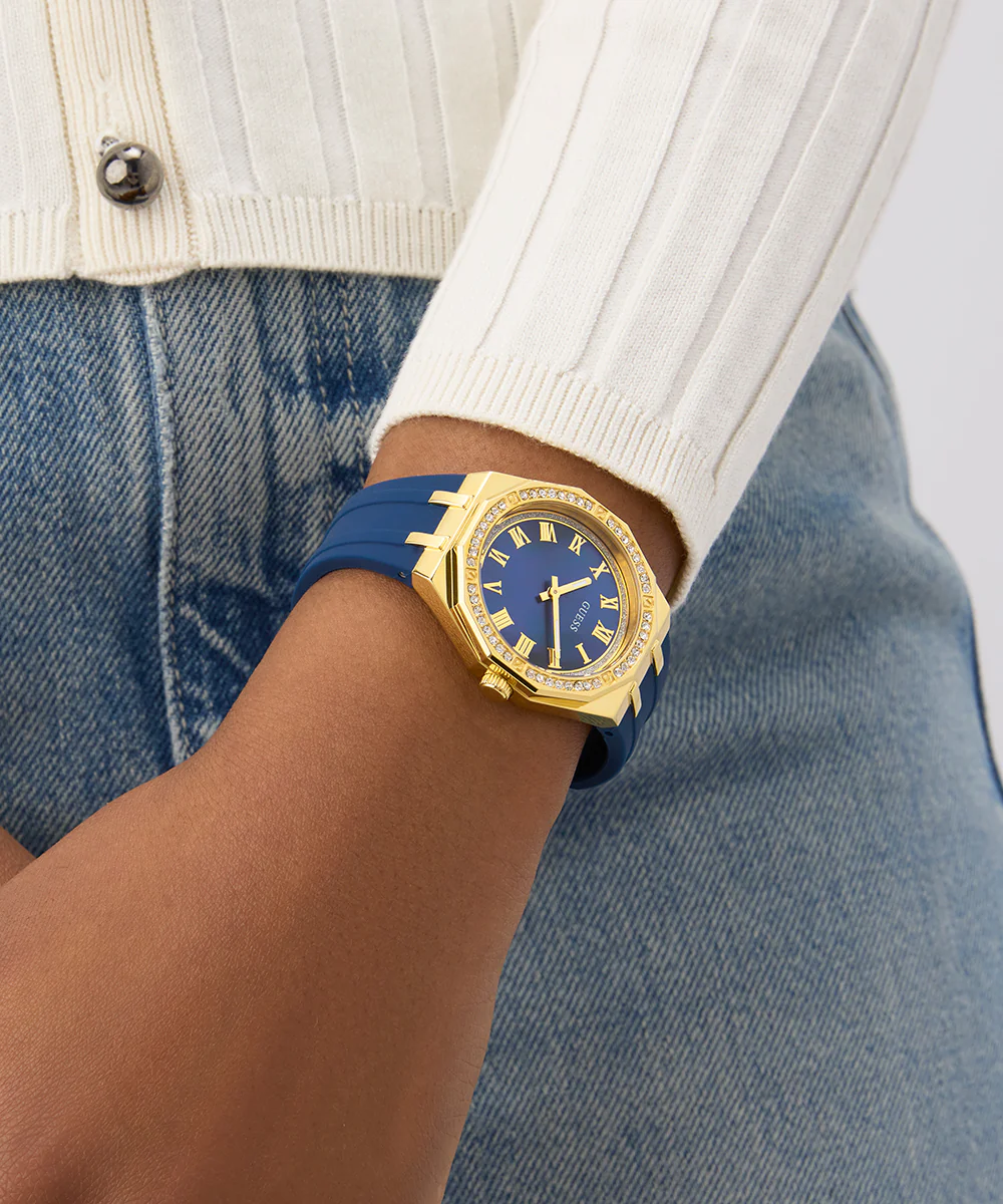 GUESS Ladies Blue Gold Tone Analog Watch - Image 4
