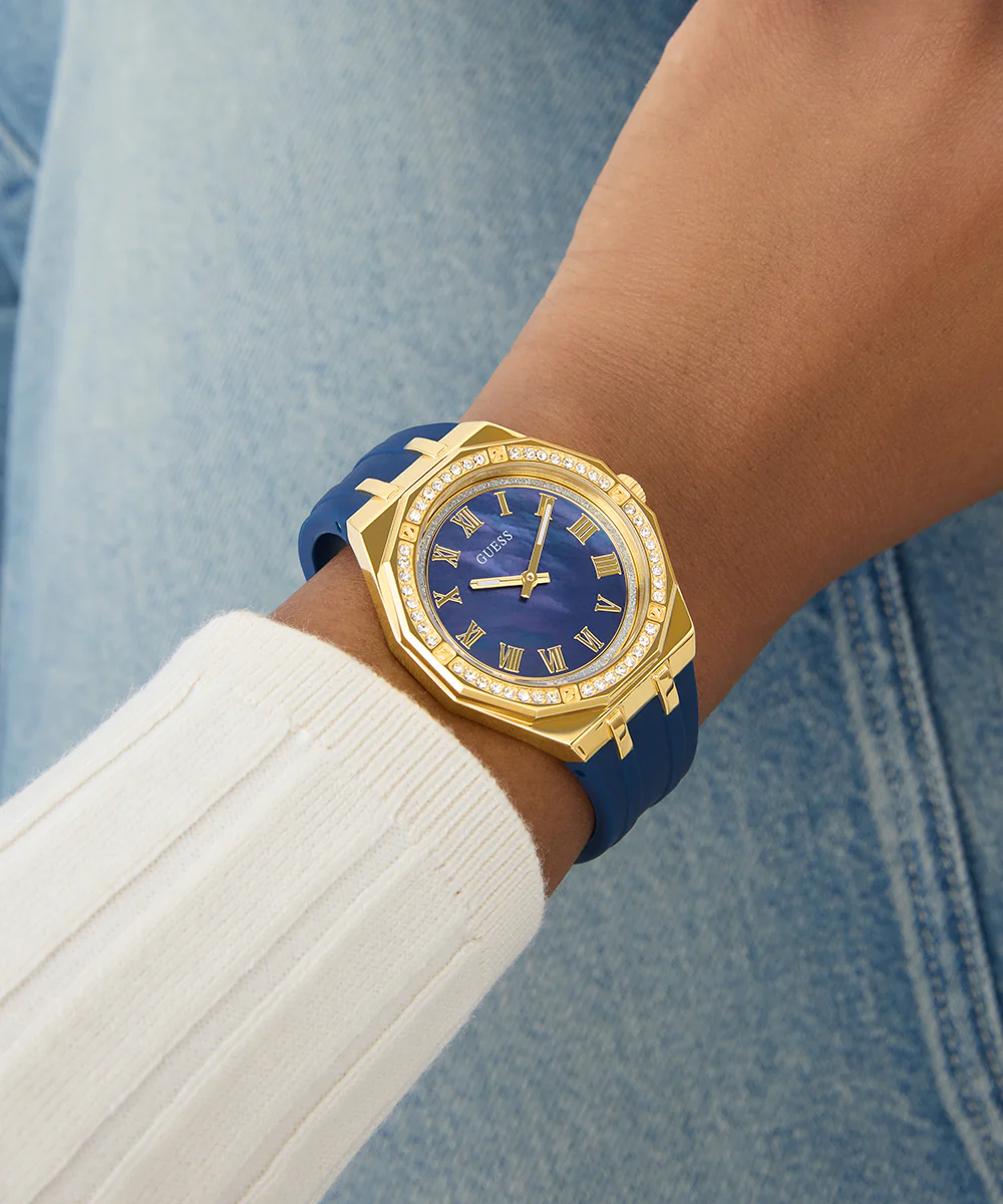 GUESS Ladies Blue Gold Tone Analog Watch - Image 6