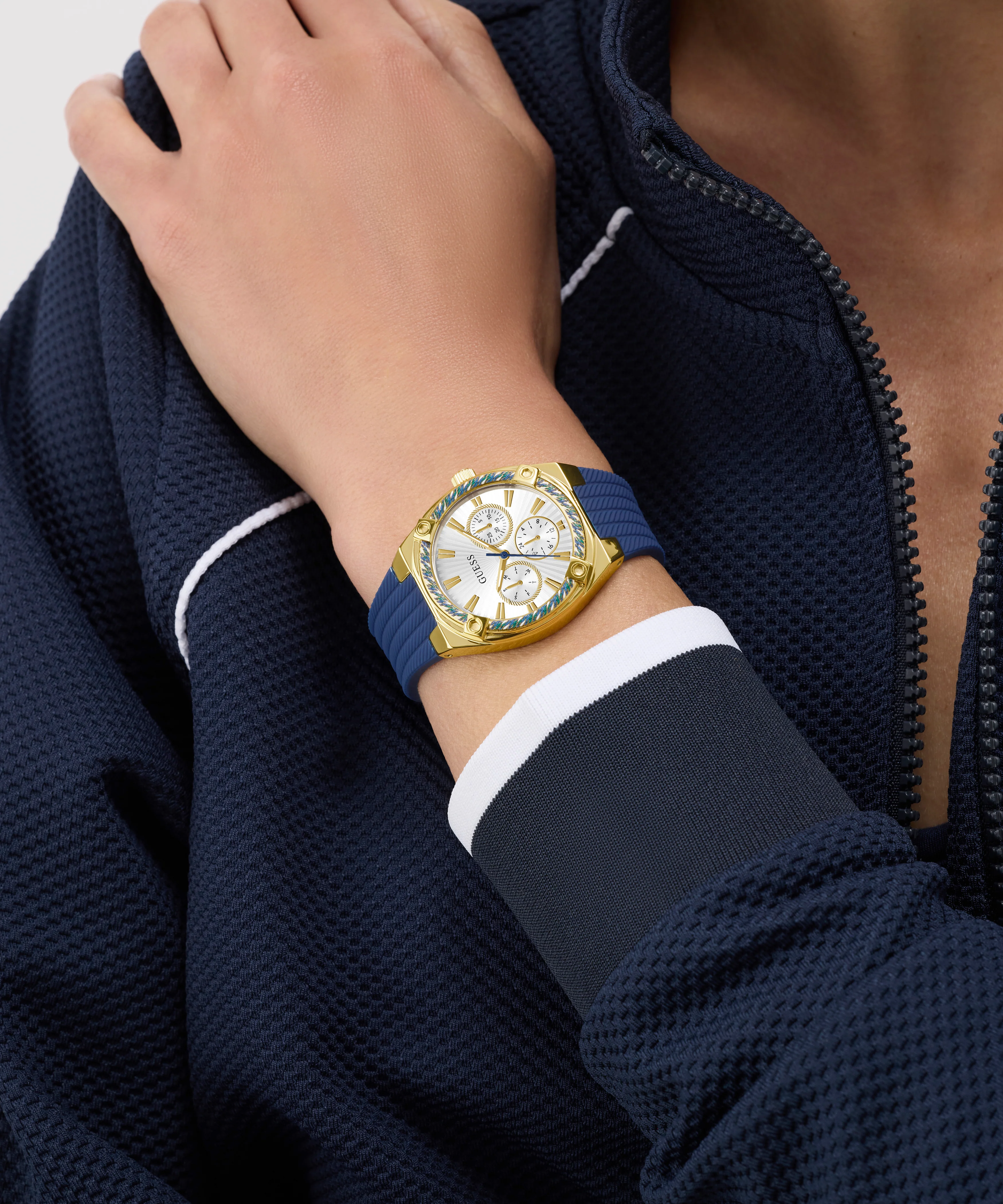 GUESS Ladies Blue Gold Tone Analog Watch - Image 3