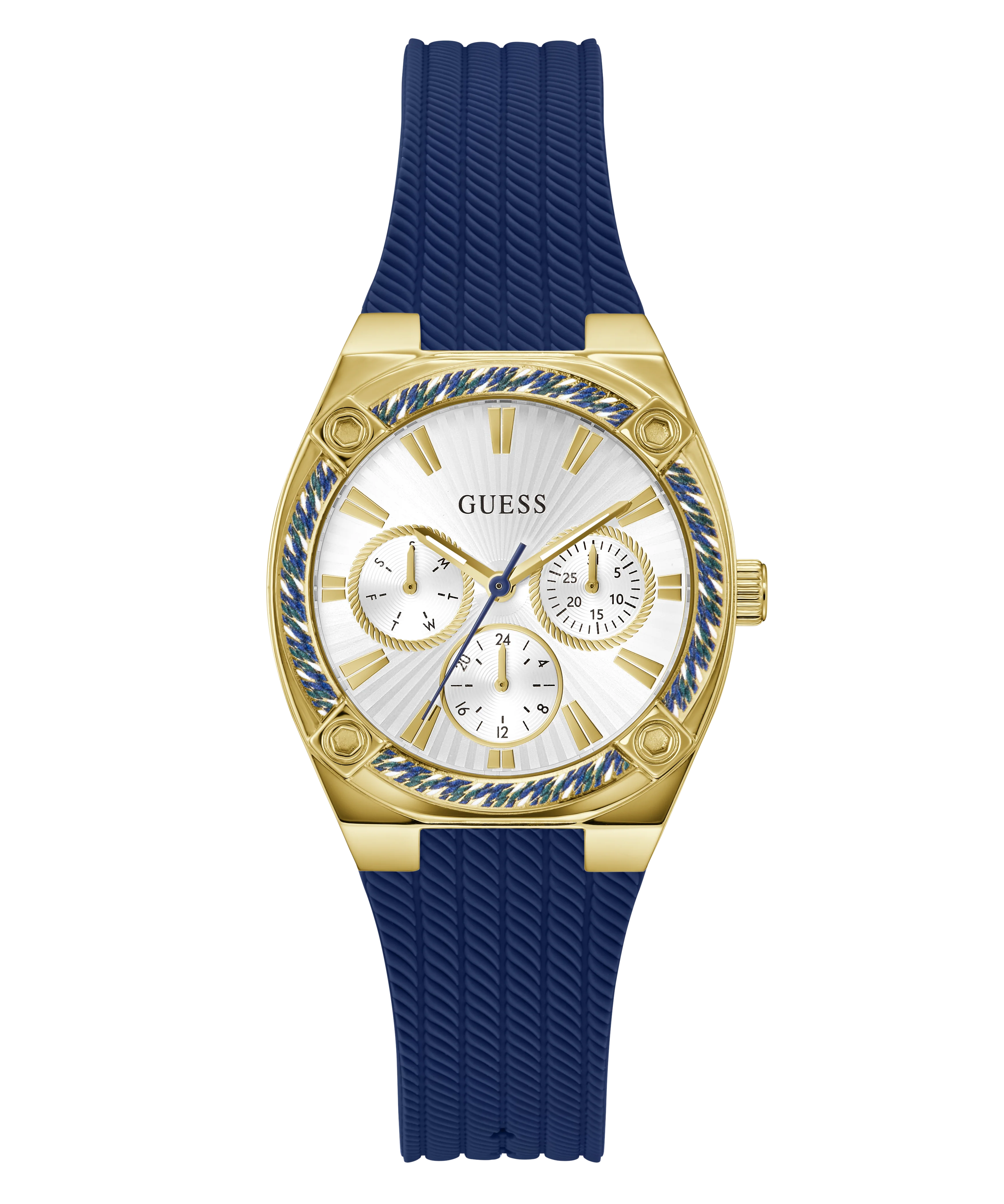 GUESS Ladies Blue Gold Tone Analog Watch - Image 4